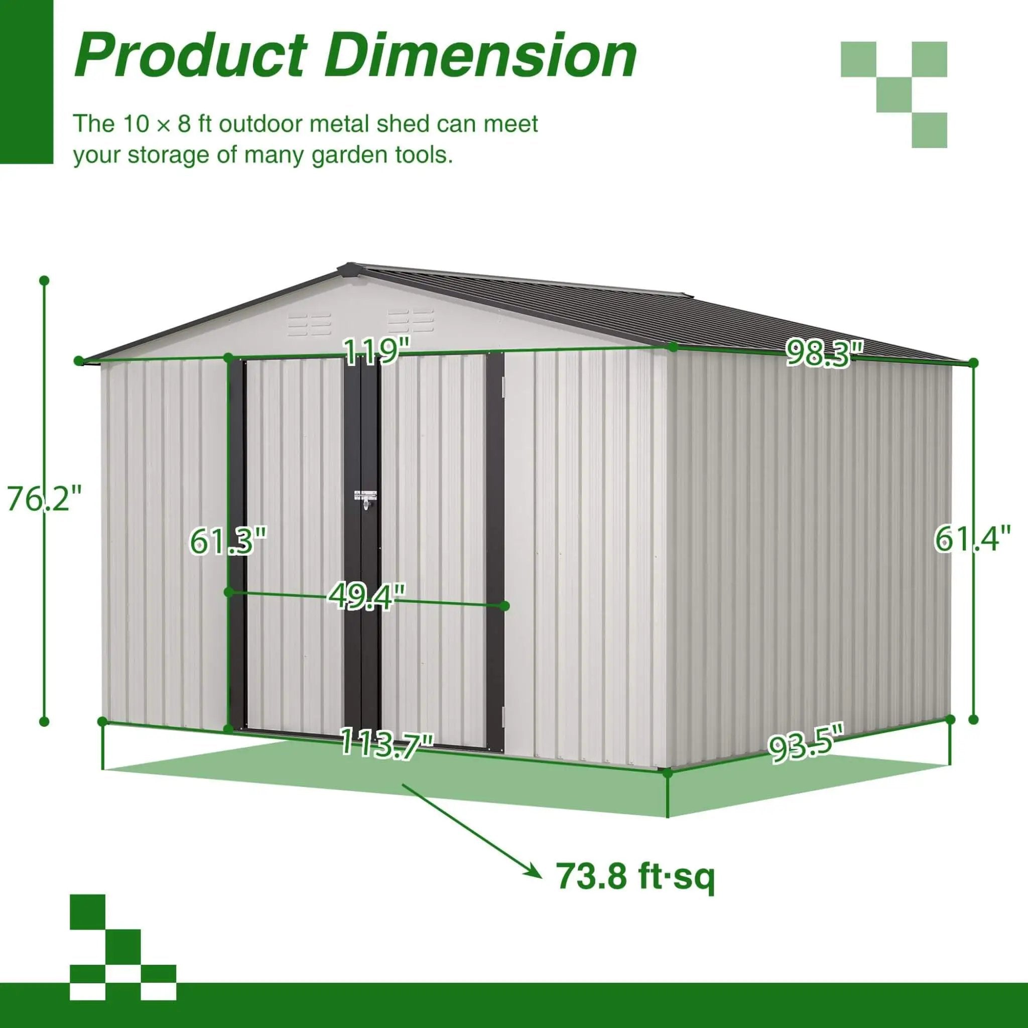 [08X10FT] Alora Heavy-Duty Outdoor All-Weather Metal Garden Tool Shed (SAK28501) by SAKSBY WHOLESALE