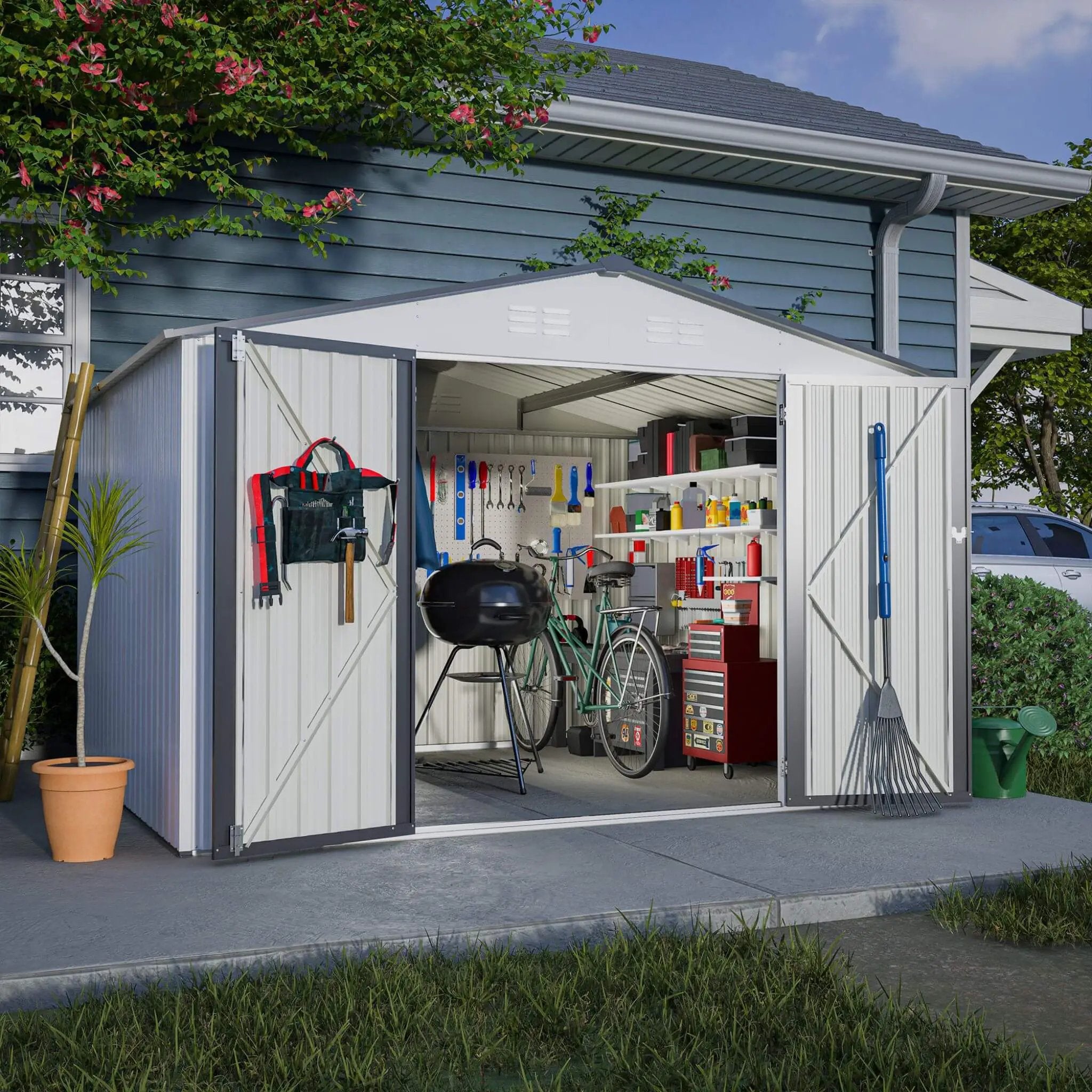 [08X10FT] Alora Heavy-Duty Outdoor All-Weather Metal Garden Tool Shed (SAK28501) by SAKSBY WHOLESALE