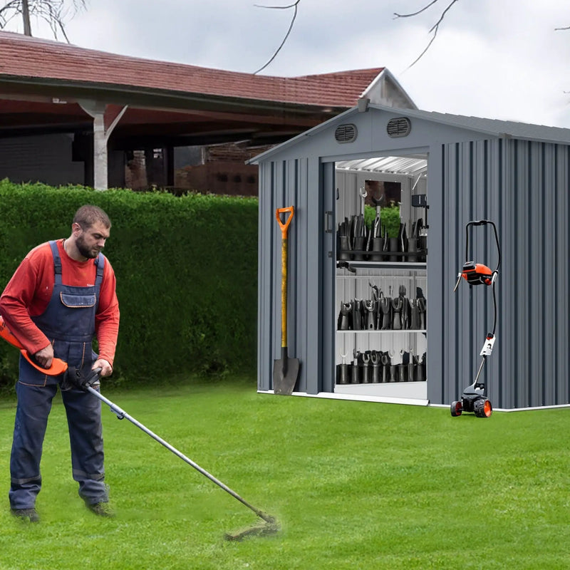 [08X10FT] Large Outdoor Metal Backyard Garden Storage Tool Shed With Window And Lockable Doors (SAK68140) by SAKSBY WHOLESALE