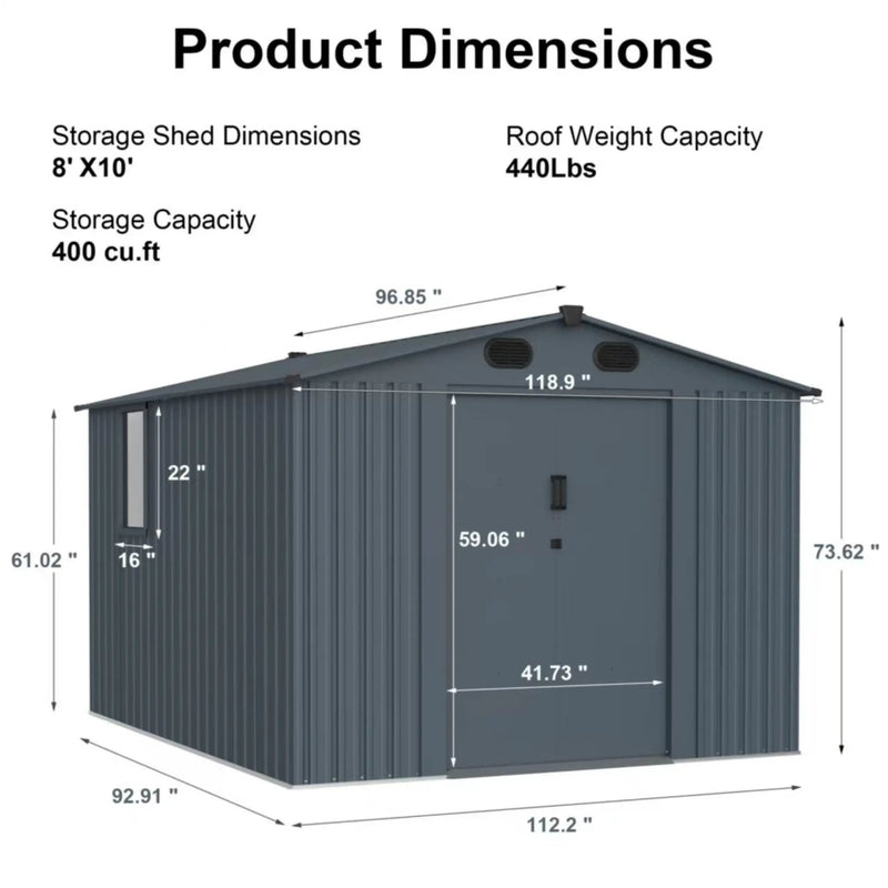 [08X10FT] Large Outdoor Metal Backyard Garden Storage Tool Shed With Window And Lockable Doors (SAK68140) by SAKSBY WHOLESALE