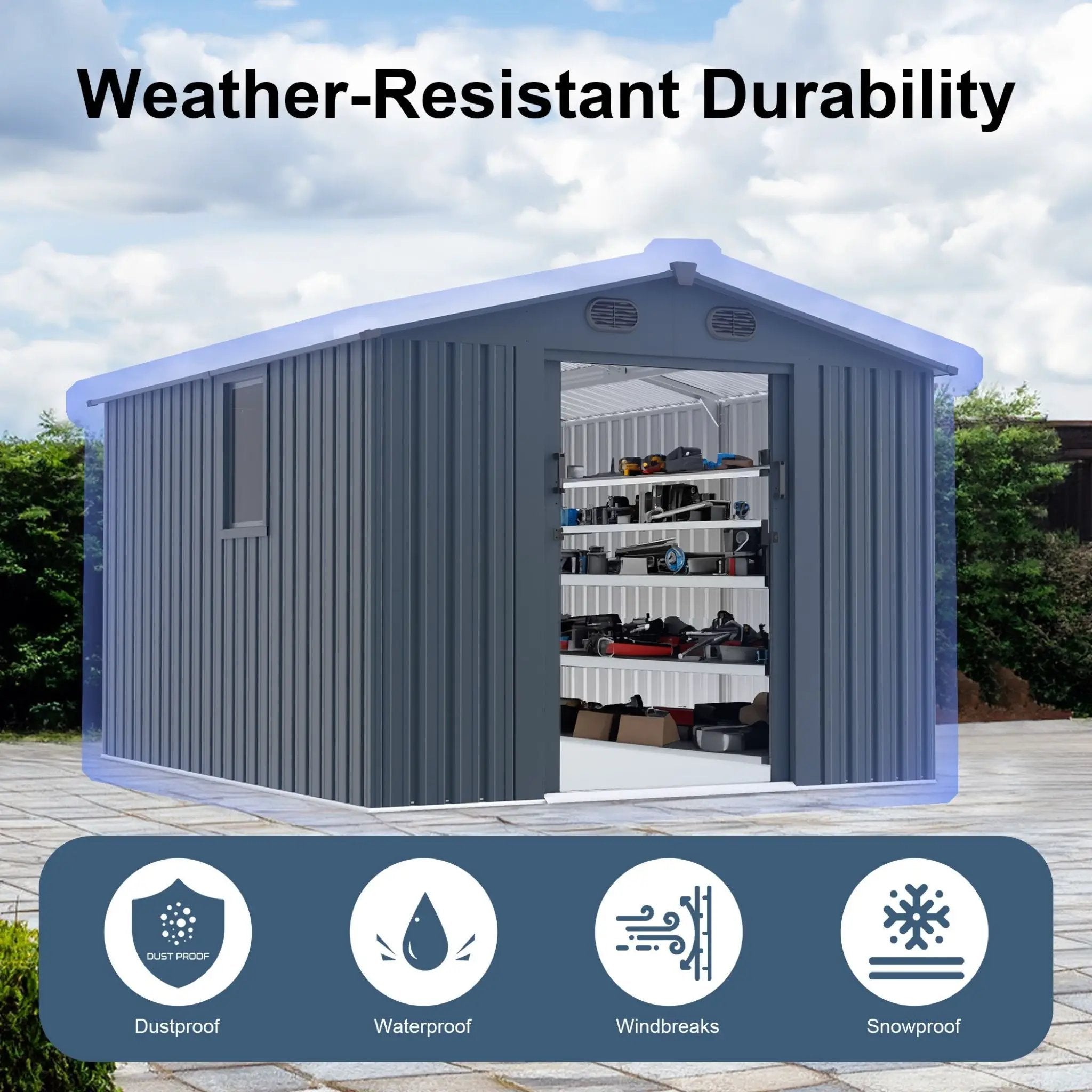 [08X10FT] Large Outdoor Metal Backyard Garden Storage Tool Shed With Window And Lockable Doors (SAK68140) by SAKSBY WHOLESALE