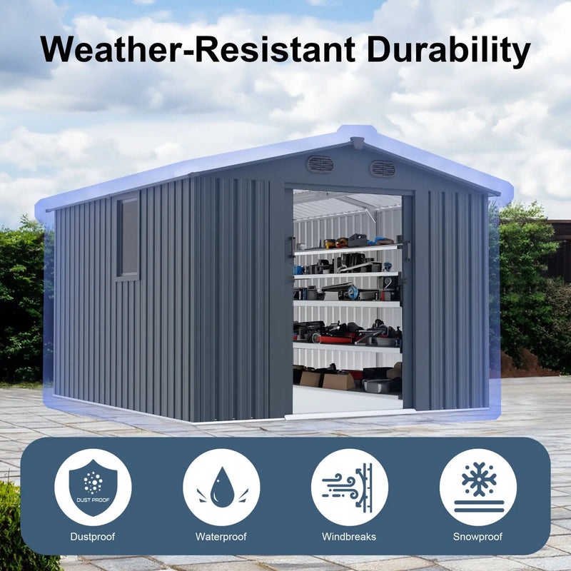 [08X10FT] Large Outdoor Metal Backyard Garden Storage Tool Shed With Window And Lockable Doors (SAK68140) by SAKSBY WHOLESALE