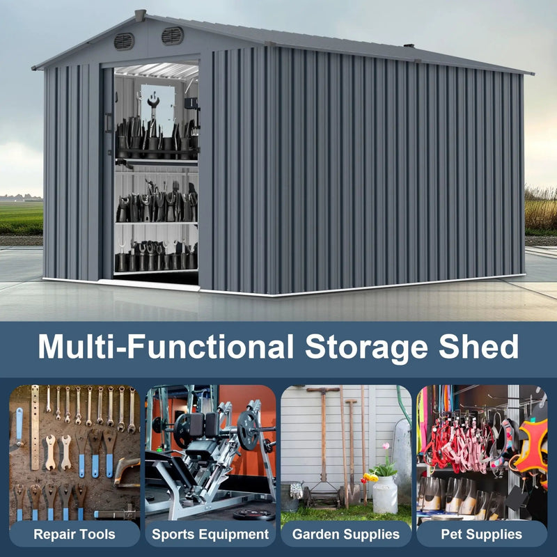 [08X10FT] Large Outdoor Metal Backyard Garden Storage Tool Shed With Window And Lockable Doors (SAK68140) by SAKSBY WHOLESALE