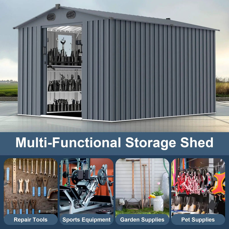 [08X10FT] Alora Large Outdoor Metal Storage Tool Shed With Window And Lockable Doors (SAK32987) by SAKSBY WHOLESALE