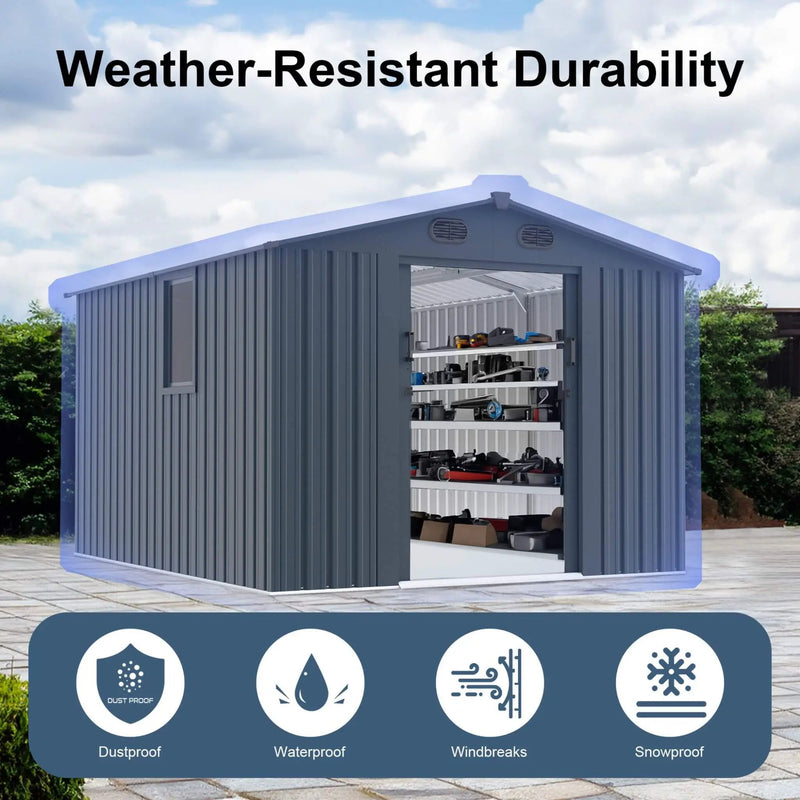 [08X10FT] Alora Large Outdoor Metal Storage Tool Shed With Window And Lockable Doors (SAK32987) by SAKSBY WHOLESALE