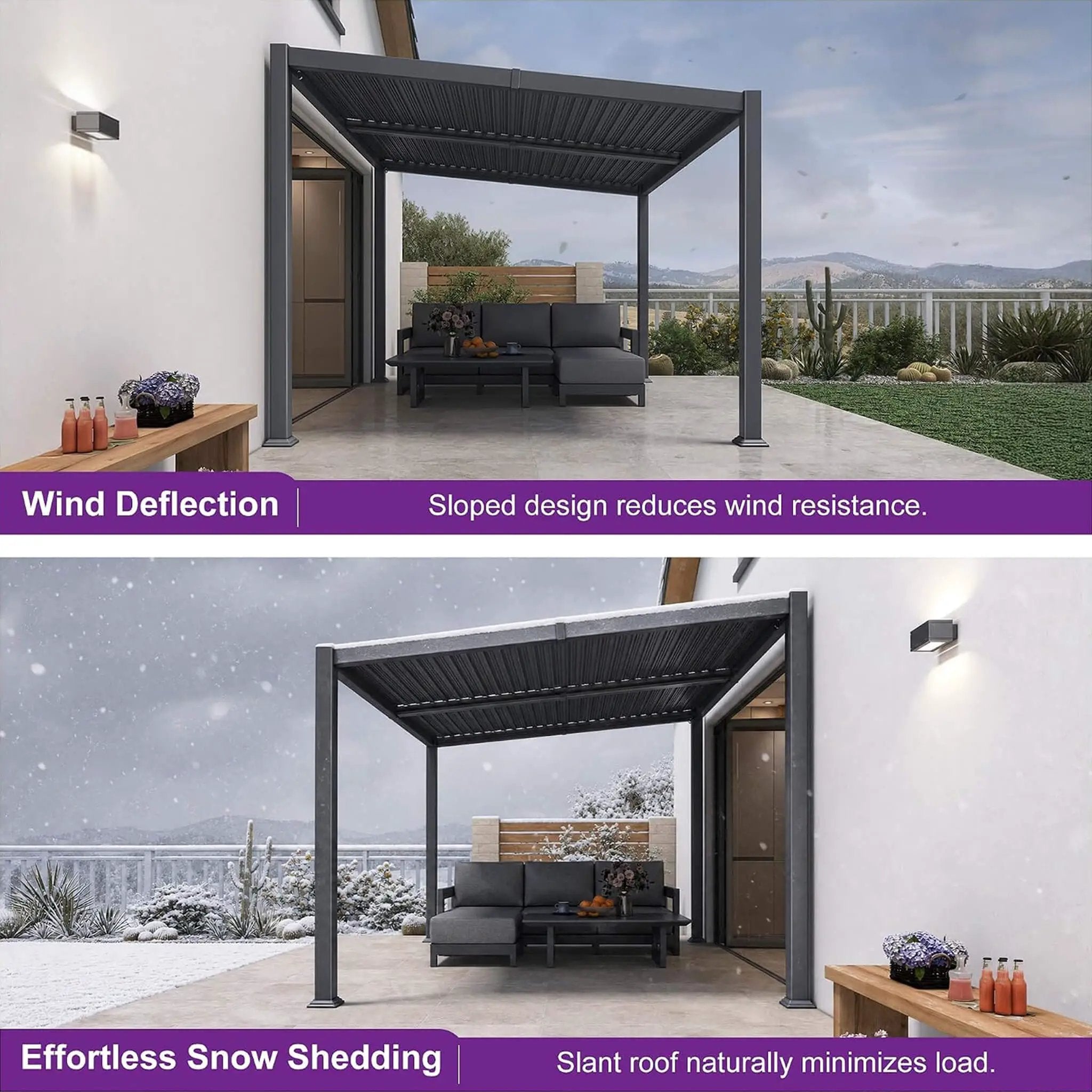 [08X10FT] Modern Louvered Aluminum Pergola With Sloped Roof (SAK12169) by SAKSBY WHOLESALE