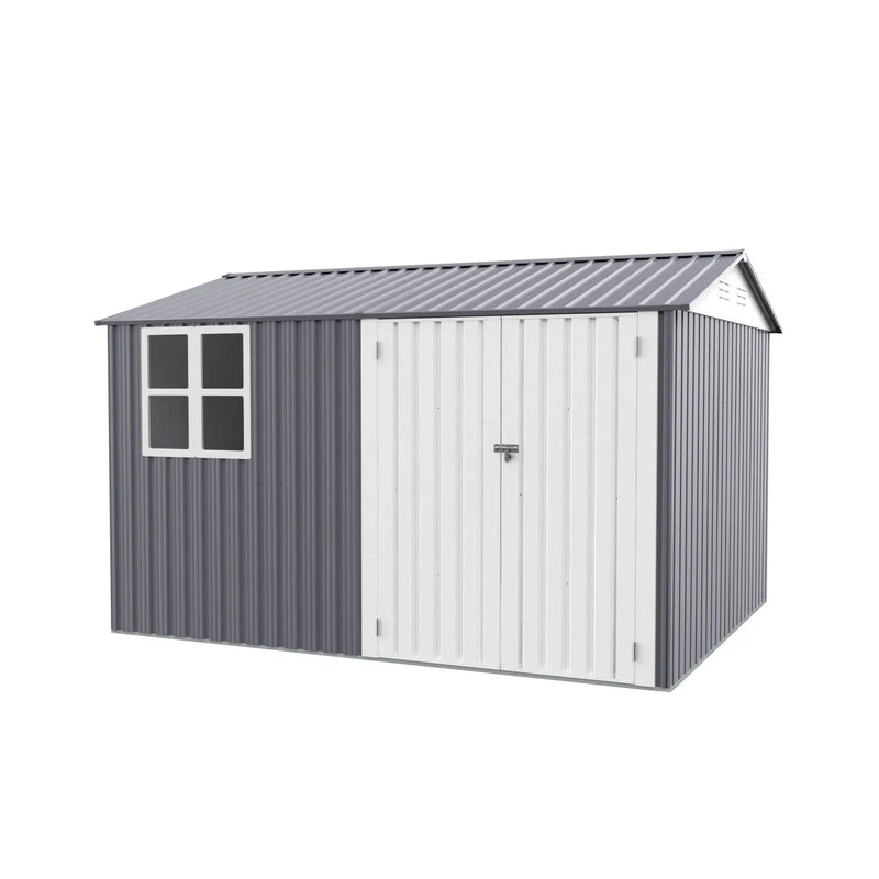 [08X10FT] Alora Outdoor Garden Tool Shed With Thickened Galvanized Steel, Sloped Roof, Vents And Double Lockable Doors (SAK66582) by SAKSBY WHOLESALE
