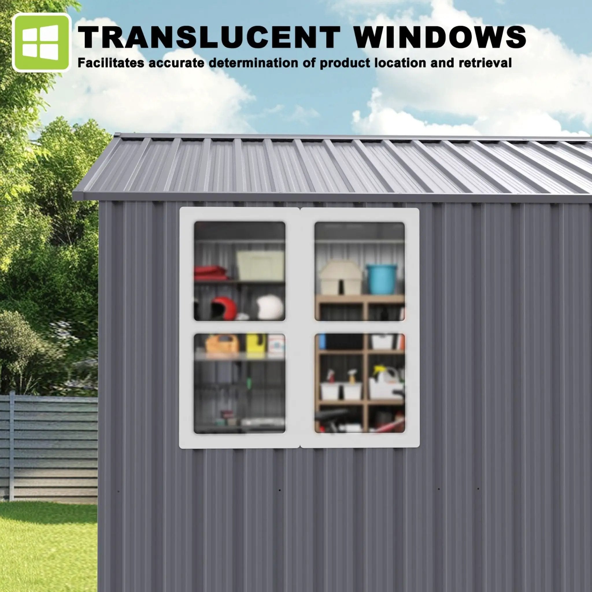 [08X10FT] Alora Outdoor Garden Tool Shed With Thickened Galvanized Steel, Sloped Roof, Vents And Double Lockable Doors (SAK66582) by SAKSBY WHOLESALE