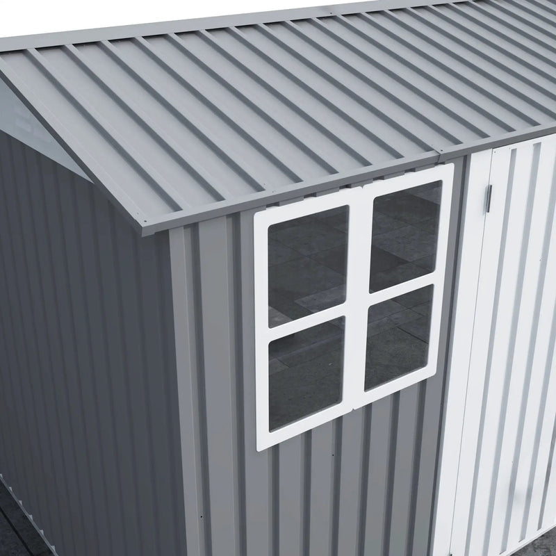 [08X10FT] Alora Outdoor Garden Tool Shed With Thickened Galvanized Steel, Sloped Roof, Vents And Double Lockable Doors (SAK66582) by SAKSBY WHOLESALE