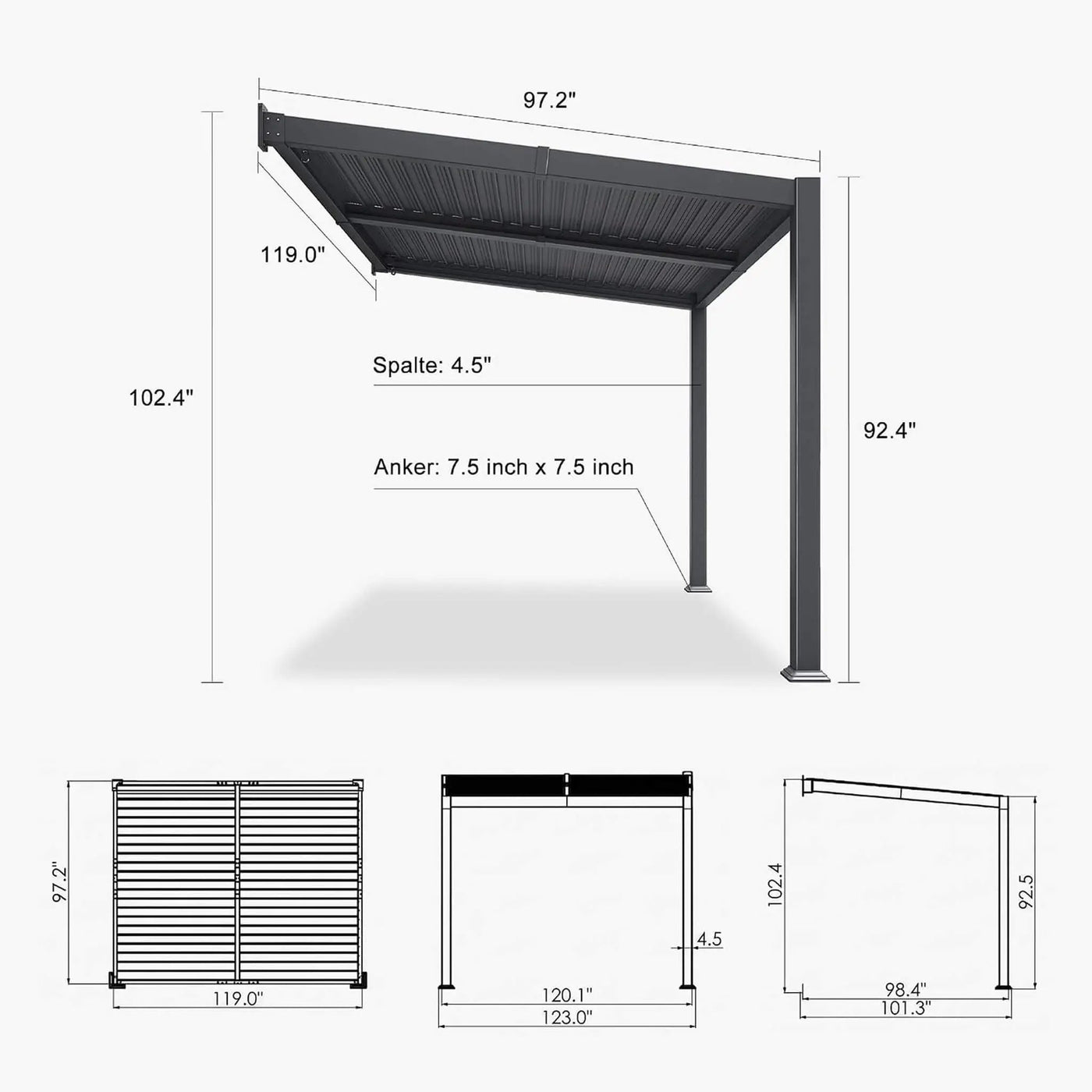 [08X10FT] Modern Wall-Mounted Louvered Pergola With Aluminum Frame (SAK60977) by SAKSBY WHOLESALE