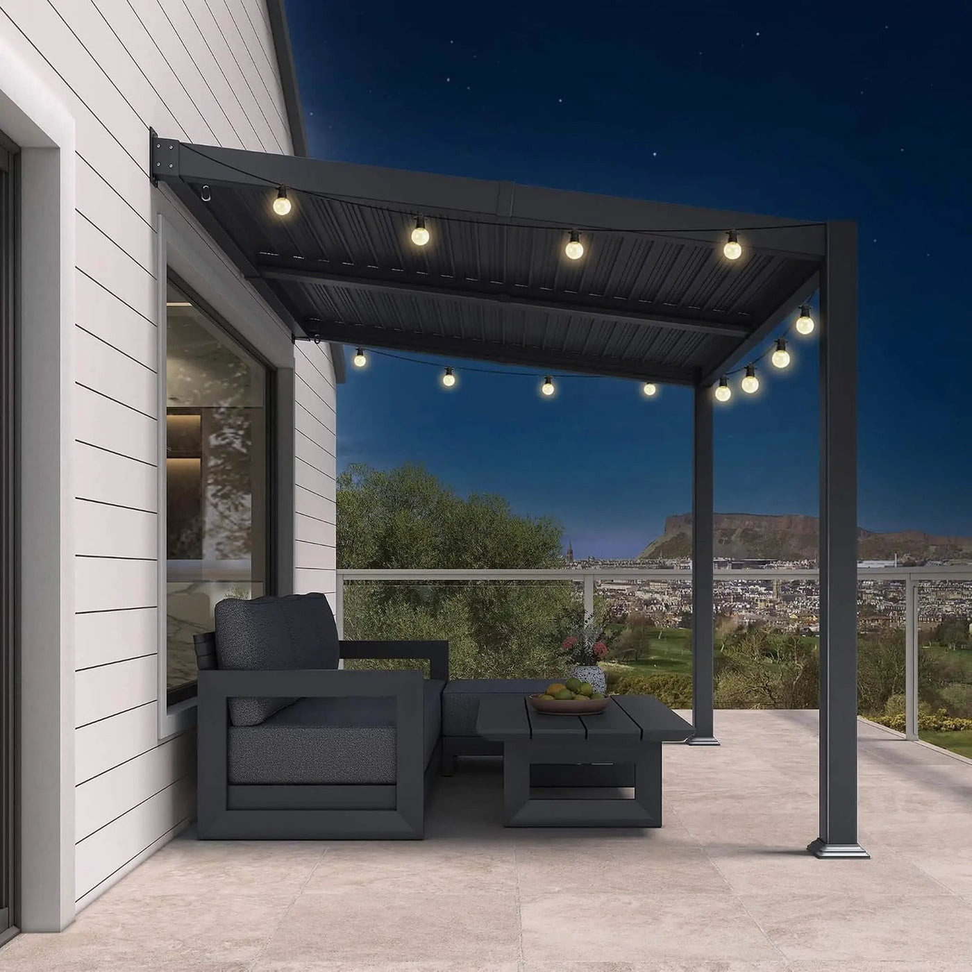 [08X10FT] Modern Wall-Mounted Louvered Pergola With Aluminum Frame (SAK60977) by SAKSBY WHOLESALE