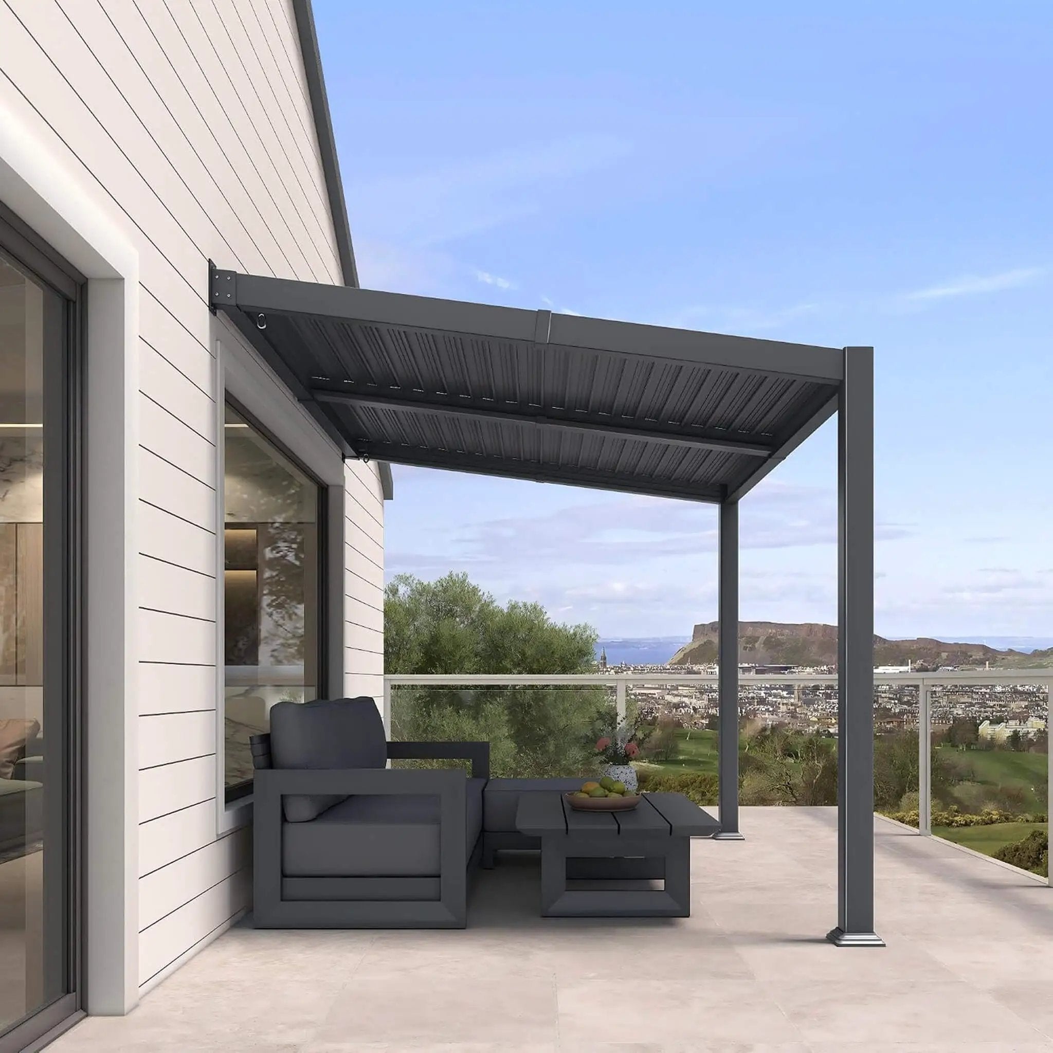[08X10FT] Modern Wall-Mounted Louvered Pergola With Aluminum Frame (SAK60977) by SAKSBY WHOLESALE