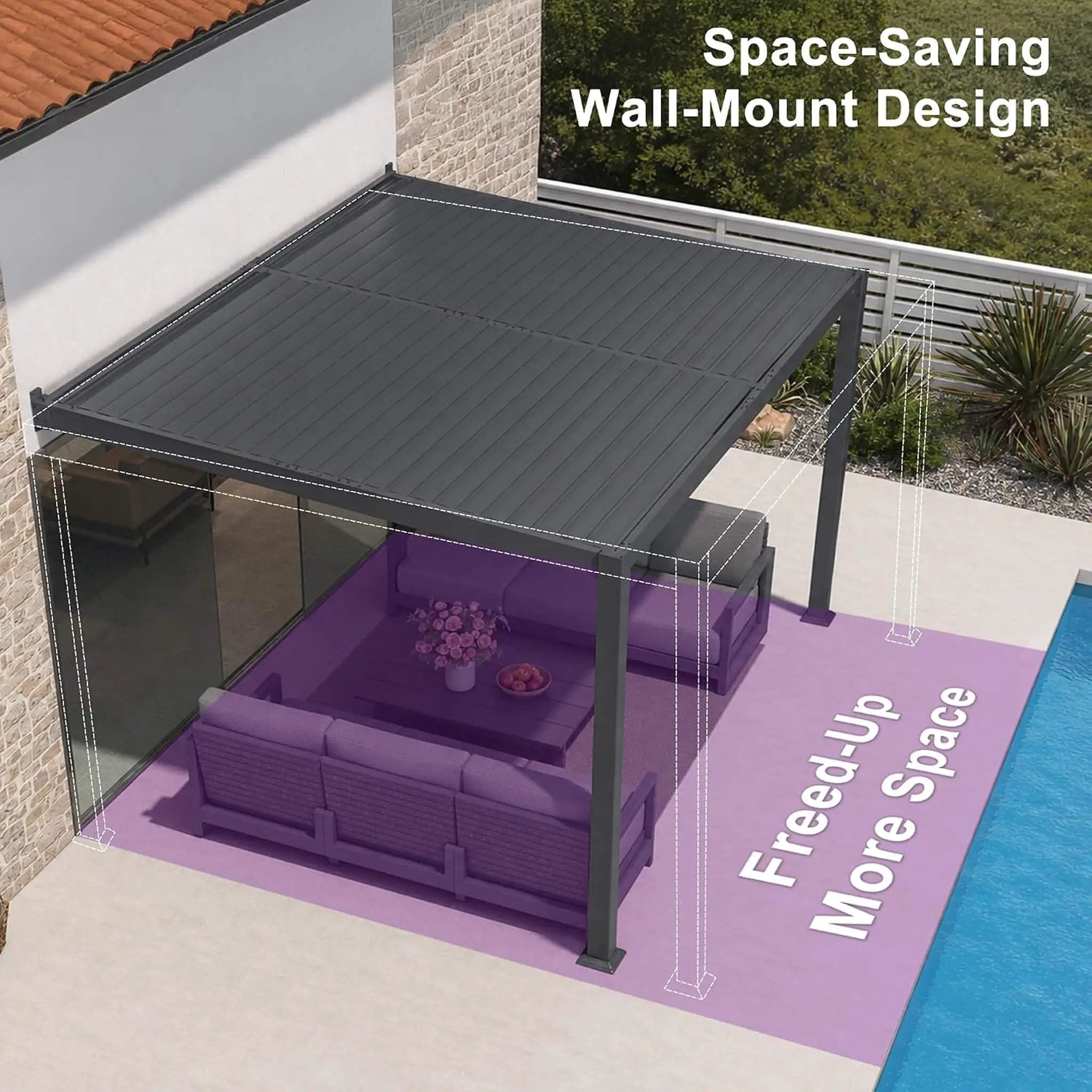 [08X10FT] Modern Wall-Mounted Louvered Pergola With Aluminum Frame (SAK60977) by SAKSBY WHOLESALE
