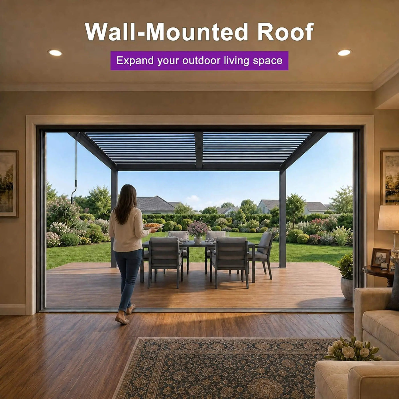 [08X10FT] Modern Wall-Mounted Louvered Pergola With Aluminum Frame (SAK60977) by SAKSBY WHOLESALE
