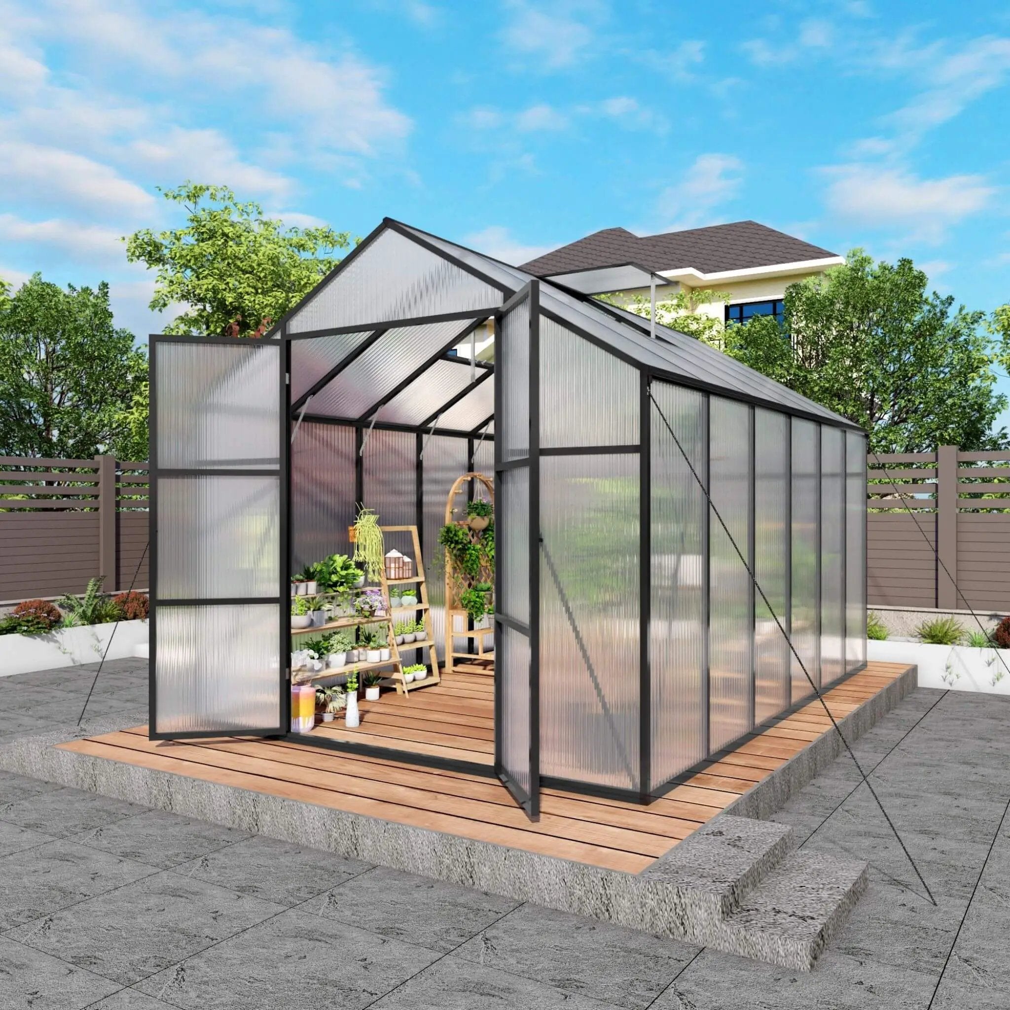 [08X12FT] All-Season Outdoor Backyard Polycarbonate Greenhouse With Raised Base And Aluminum Frame (SAK78614) by SAKSBY WHOLESALE