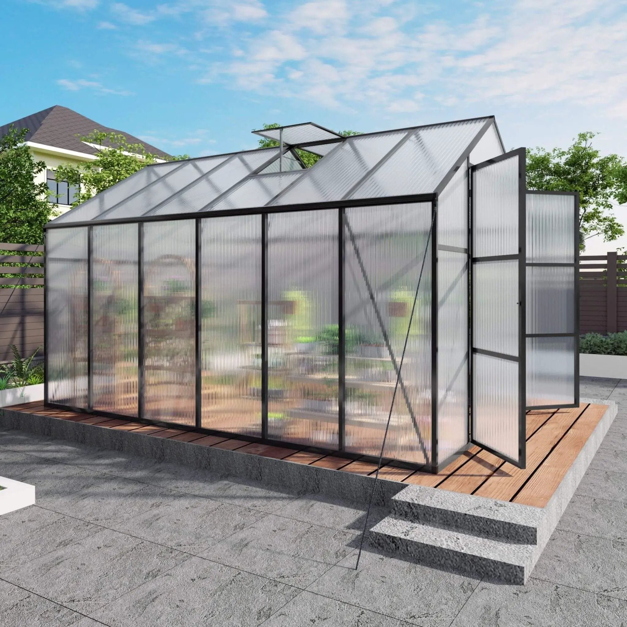 [08X12FT] All-Season Outdoor Backyard Polycarbonate Greenhouse With Raised Base And Aluminum Frame (SAK78614) by SAKSBY WHOLESALE