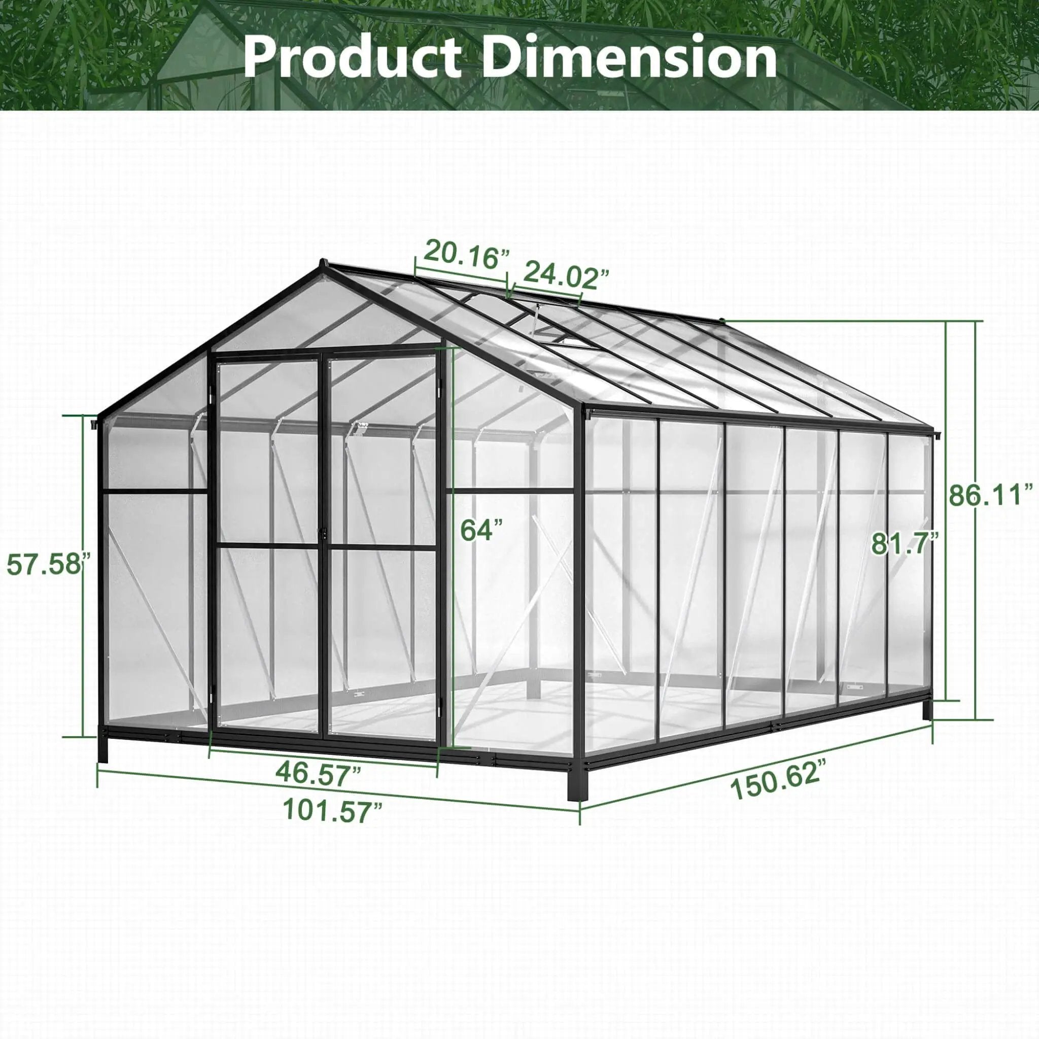 [08X12FT] Large Outdoor Heavy-Duty Polycarbonate Walk-In Greenhouse With Double Swing Doors And Two Ventilation Windows (SAK73651) by SAKSBY WHOLESALE