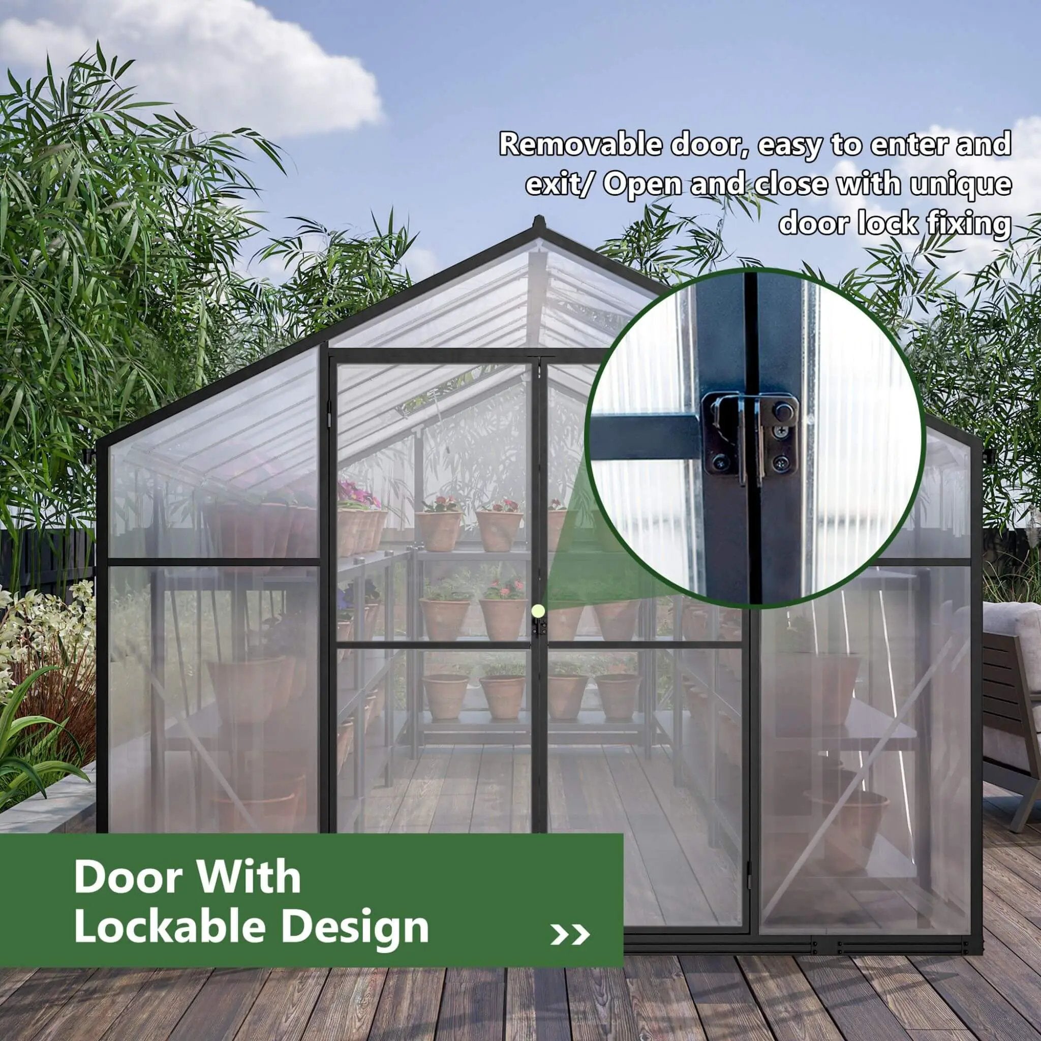 [08X12FT] Large Outdoor Heavy-Duty Polycarbonate Walk-In Greenhouse With Double Swing Doors And Two Ventilation Windows (SAK73651) by SAKSBY WHOLESALE