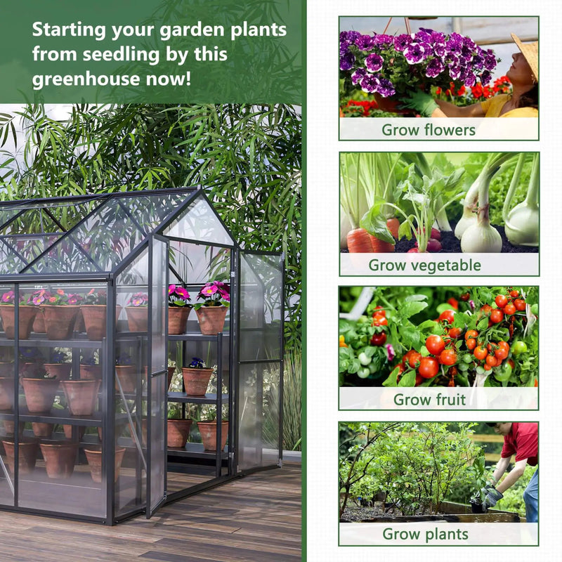 [08X12FT] Large Outdoor Heavy-Duty Polycarbonate Walk-In Greenhouse With Double Swing Doors And Two Ventilation Windows (SAK73651) by SAKSBY WHOLESALE