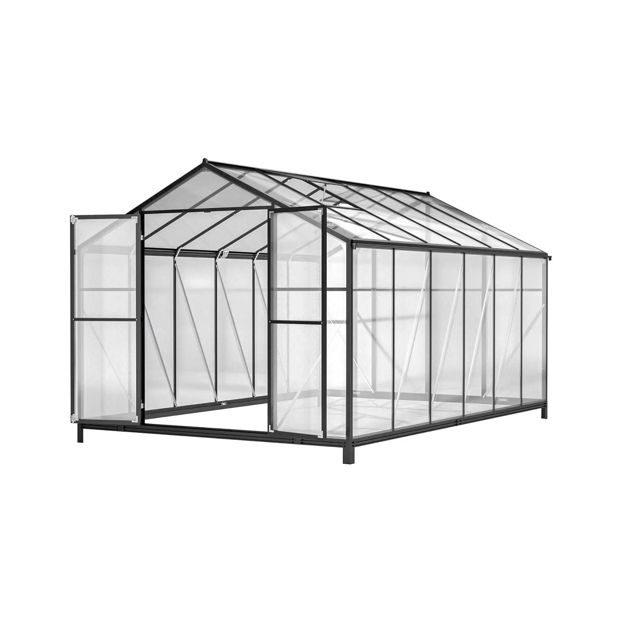 [08X12FT] Large Outdoor Heavy-Duty Polycarbonate Walk-In Greenhouse With Double Swing Doors And Two Ventilation Windows (SAK73651) by SAKSBY WHOLESALE