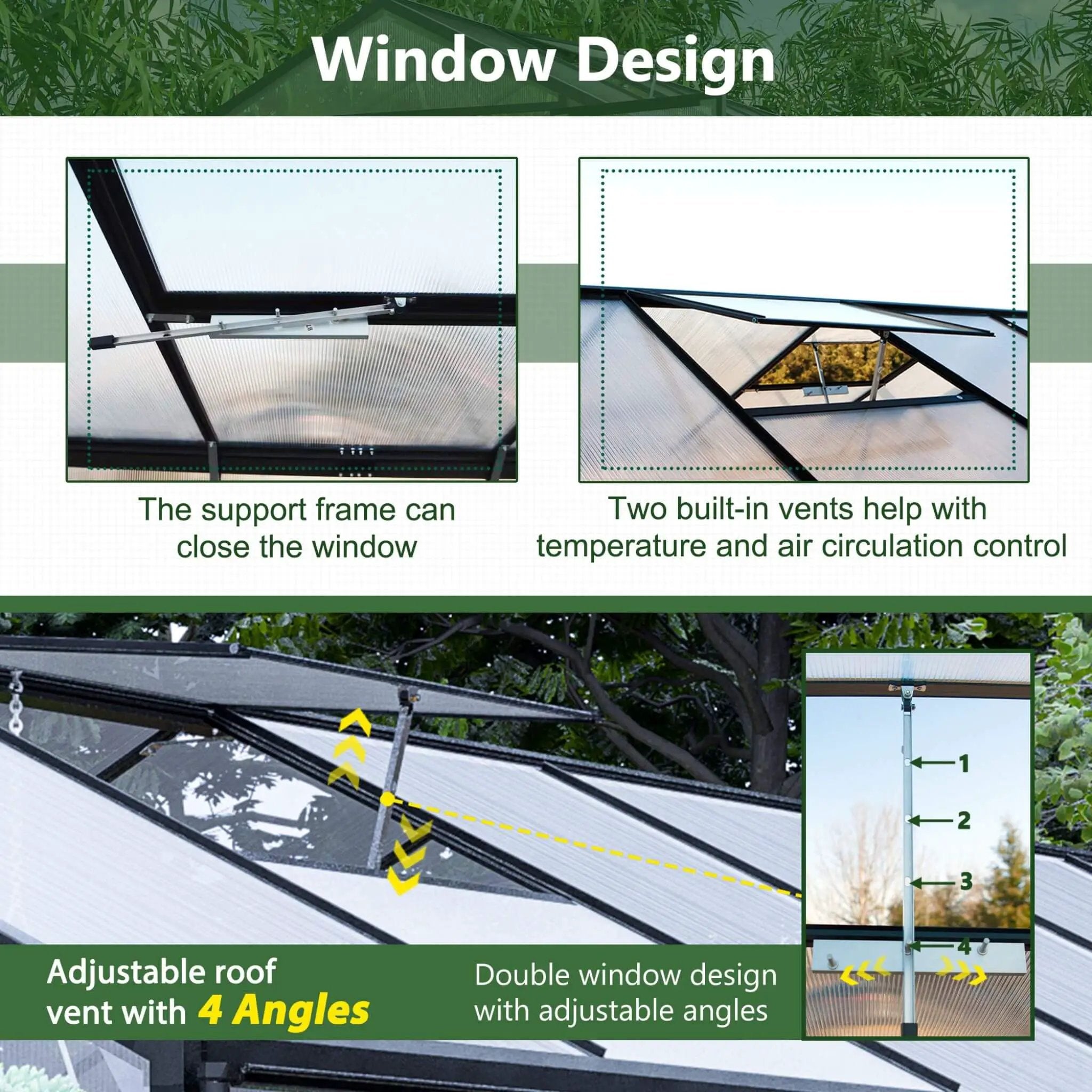 [08X12FT] Large Outdoor Heavy-Duty Polycarbonate Walk-In Greenhouse With Double Swing Doors And Two Ventilation Windows (SAK73651) by SAKSBY WHOLESALE