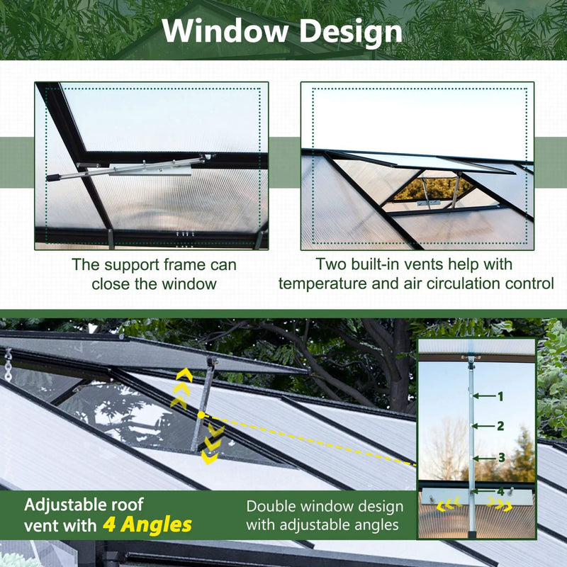 [08X12FT] Large Outdoor Heavy-Duty Polycarbonate Walk-In Greenhouse With Double Swing Doors And Two Ventilation Windows (SAK73651) by SAKSBY WHOLESALE