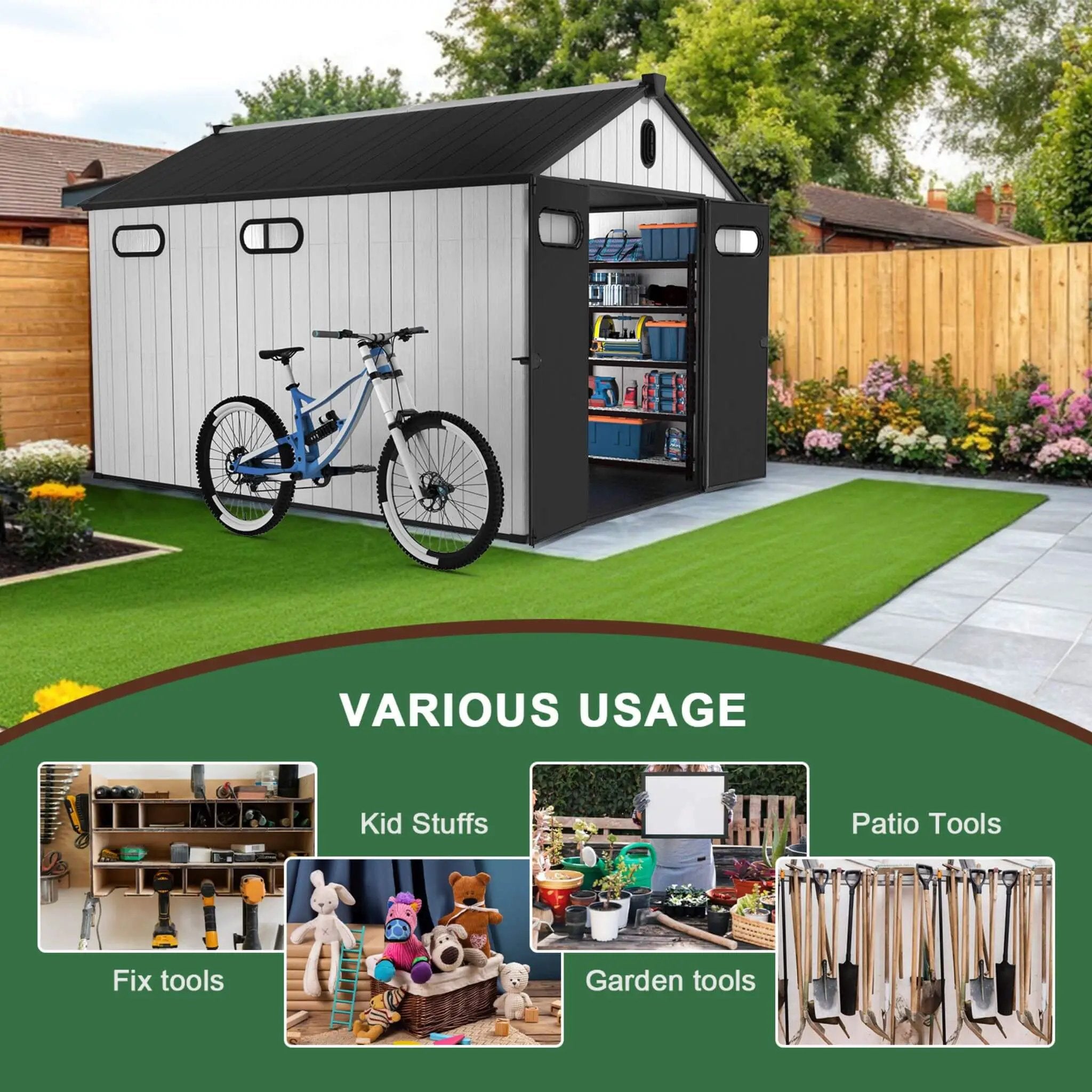 [08X12FT] Alora Large Polypropylene Storage Shed With Reinforced Floor And Lockable Swing Doors (SAK07451) by SAKSBY WHOLESALE