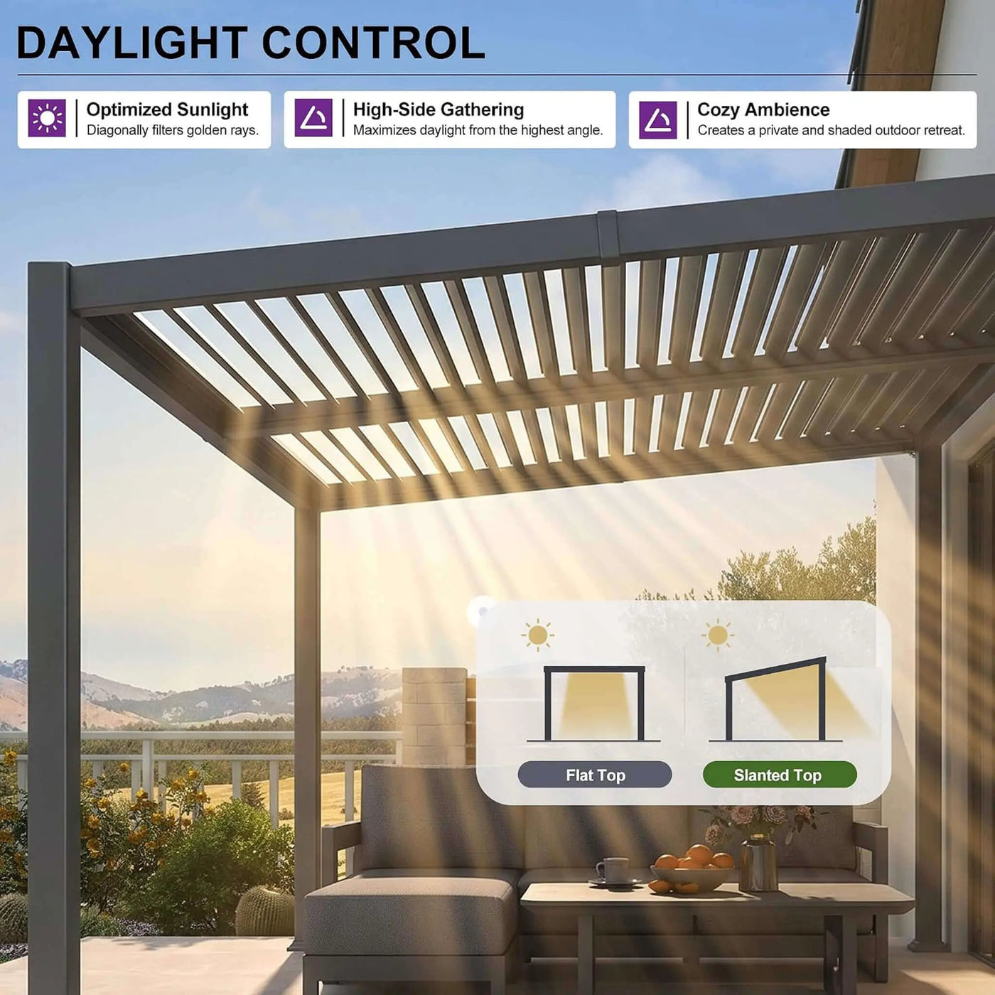 [08X12FT] Modern Louvered Aluminum Pergola With Sloped Roof (SAK37244) by SAKSBY WHOLESALE
