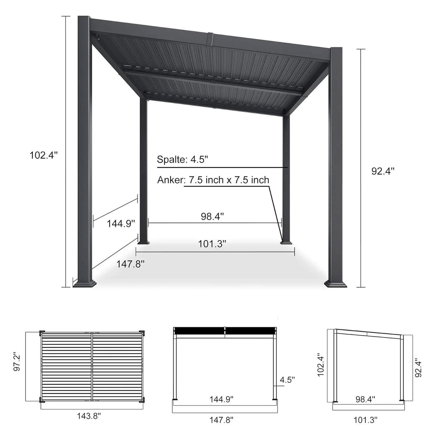 [08X12FT] Modern Louvered Aluminum Pergola With Sloped Roof (SAK37244) by SAKSBY WHOLESALE