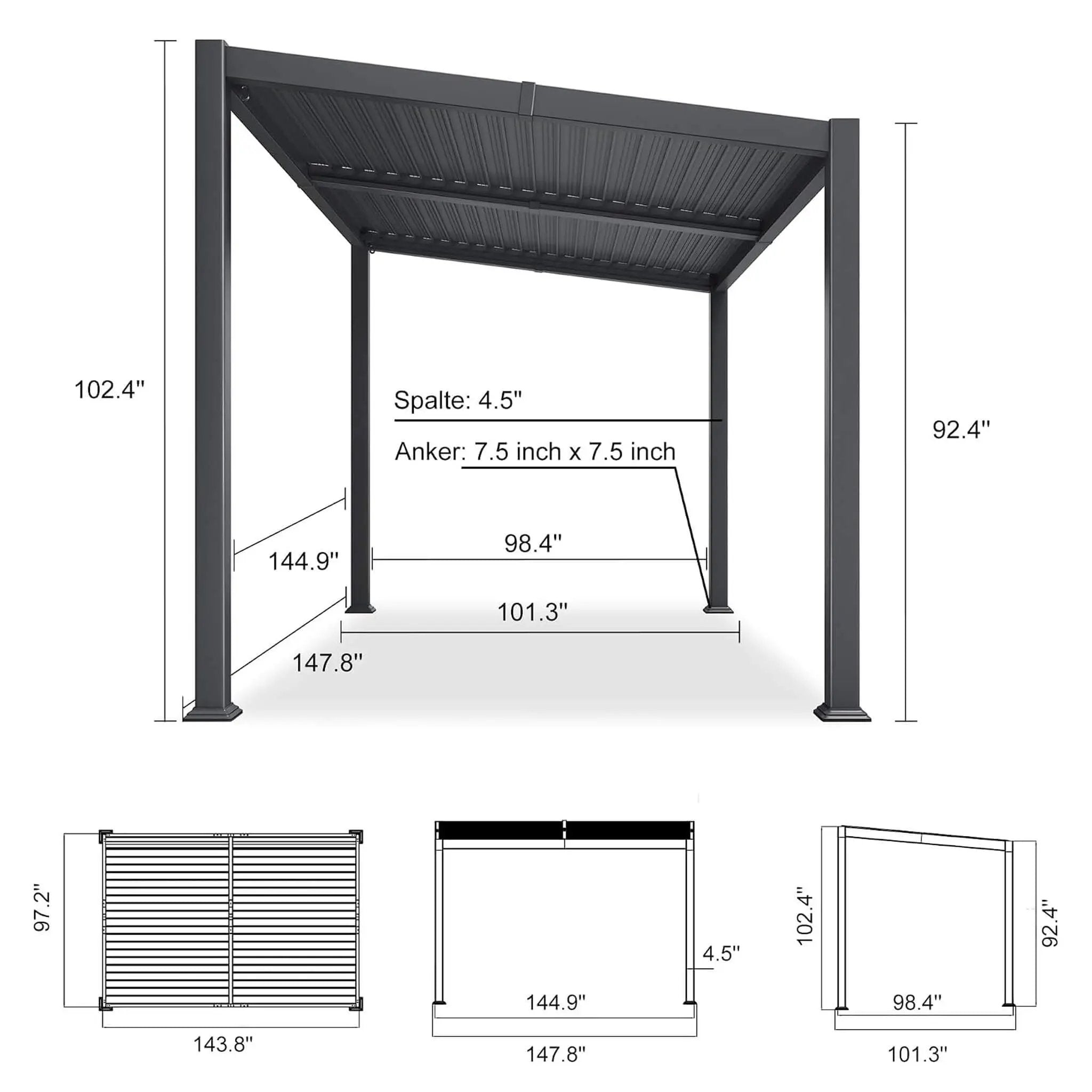[08X12FT] Modern Louvered Aluminum Pergola With Sloped Roof (SAK37244) by SAKSBY WHOLESALE