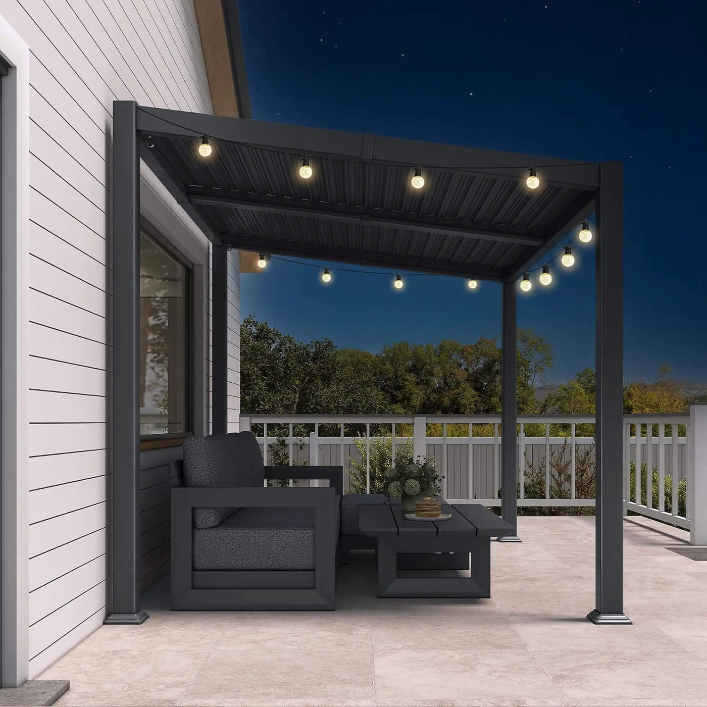 [08X12FT] Modern Louvered Aluminum Pergola With Sloped Roof (SAK37244) by SAKSBY WHOLESALE
