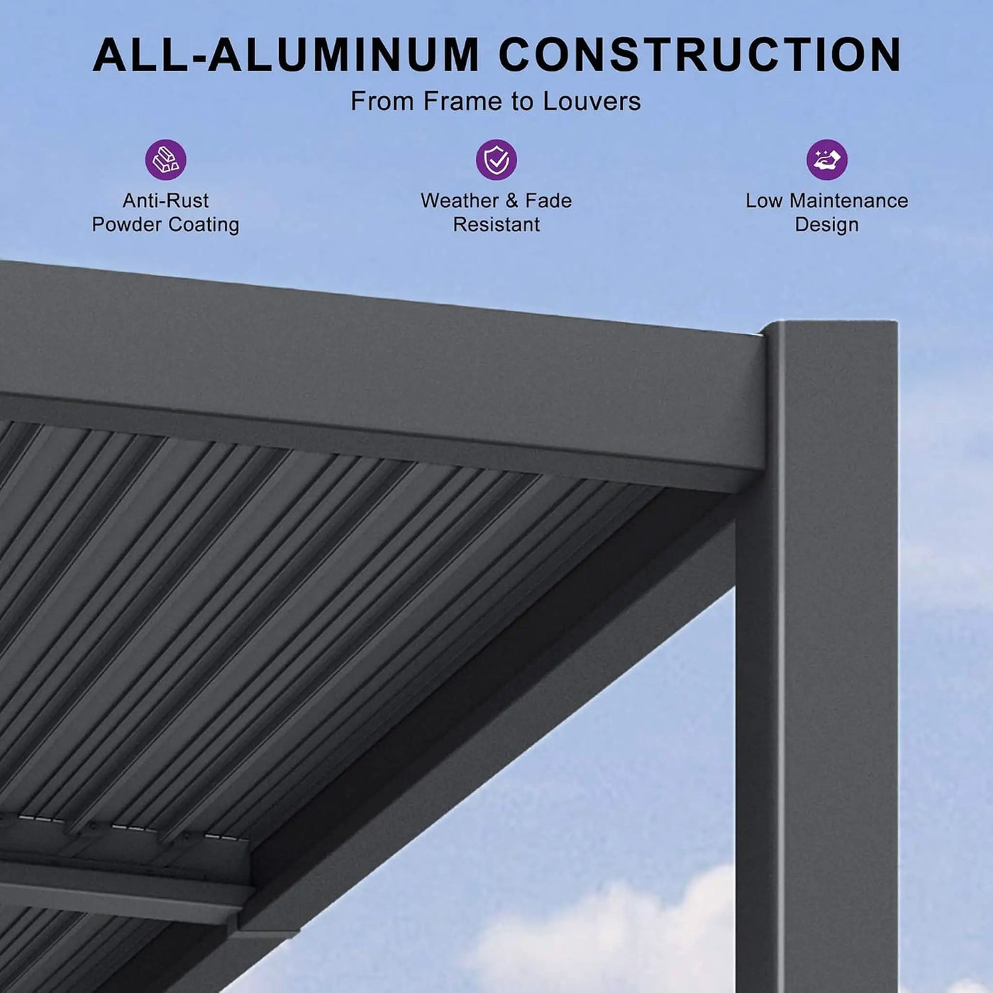 [08X12FT] Modern Wall-Mounted Louvered Pergola With Aluminum Frame (SAK25902) by SAKSBY WHOLESALE