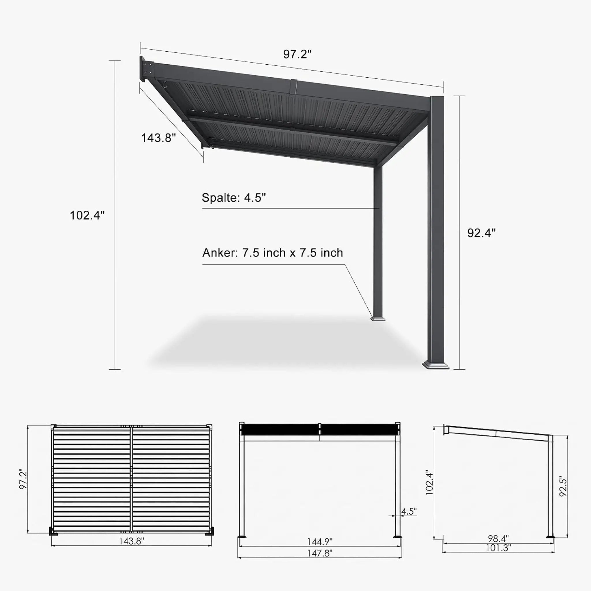 [08X12FT] Modern Wall-Mounted Louvered Pergola With Aluminum Frame (SAK25902) by SAKSBY WHOLESALE
