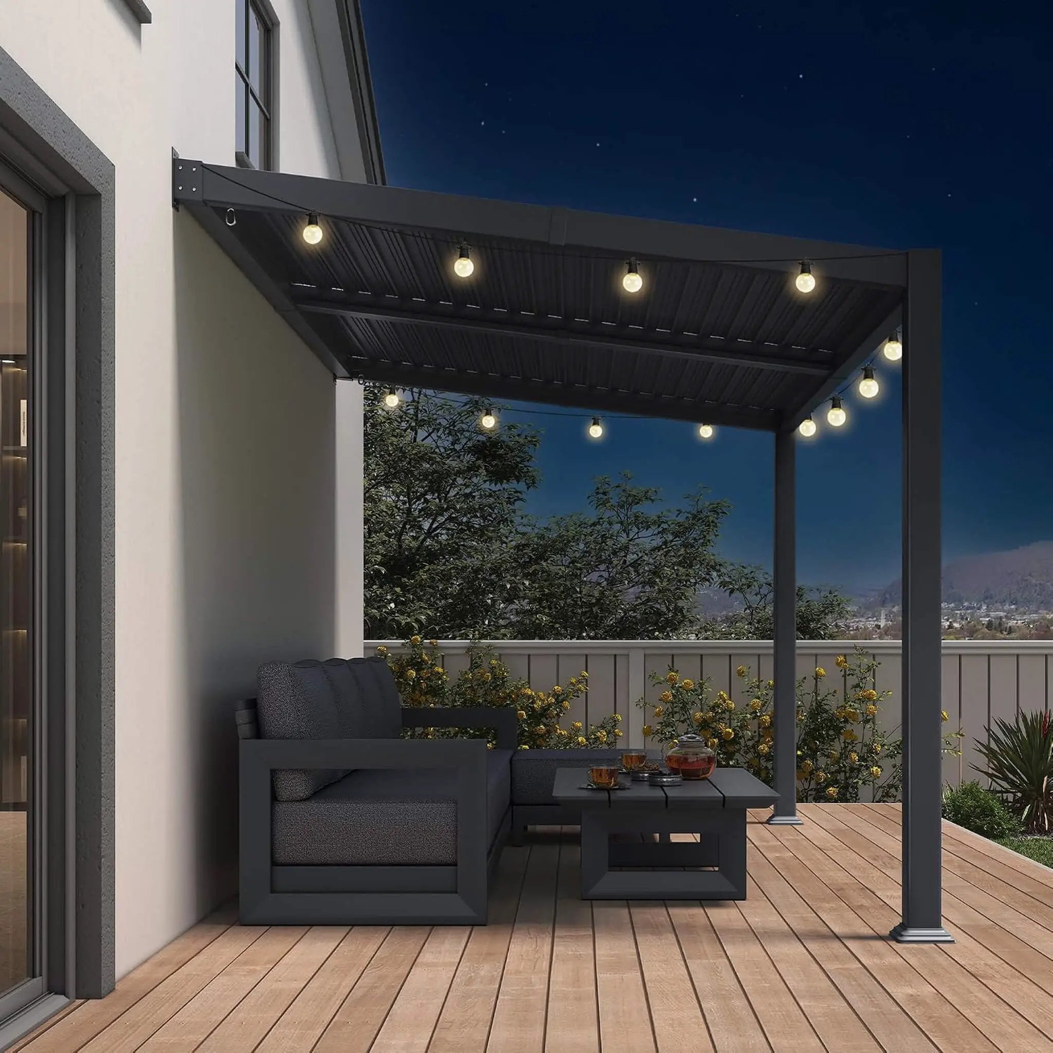 [08X12FT] Modern Wall-Mounted Louvered Pergola With Aluminum Frame (SAK25902) by SAKSBY WHOLESALE