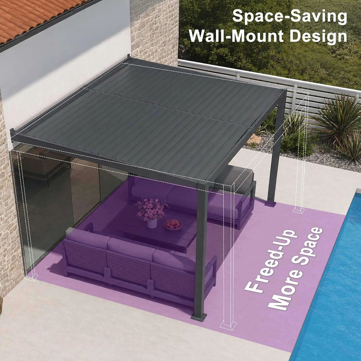 [08X12FT] Modern Wall-Mounted Louvered Pergola With Aluminum Frame (SAK25902) by SAKSBY WHOLESALE