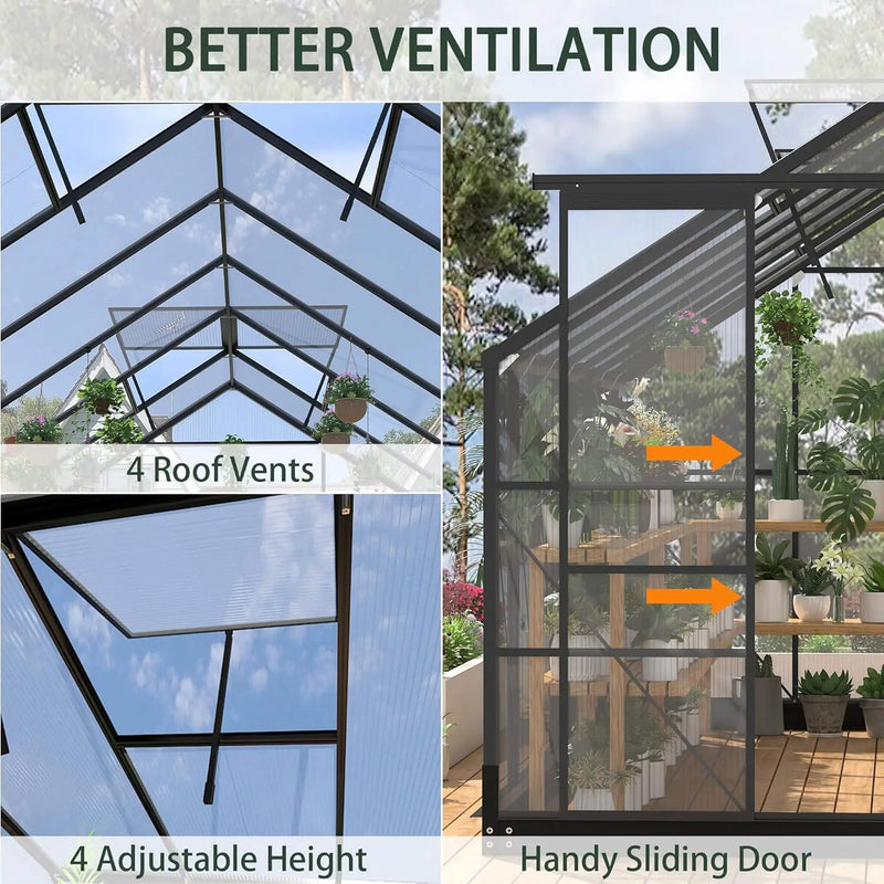 [08X14FT] Outdoor Polycarbonate Greenhouse With Roof Vents & Sliding Doors, 4MM (SAK19426) by SAKSBY WHOLESALE