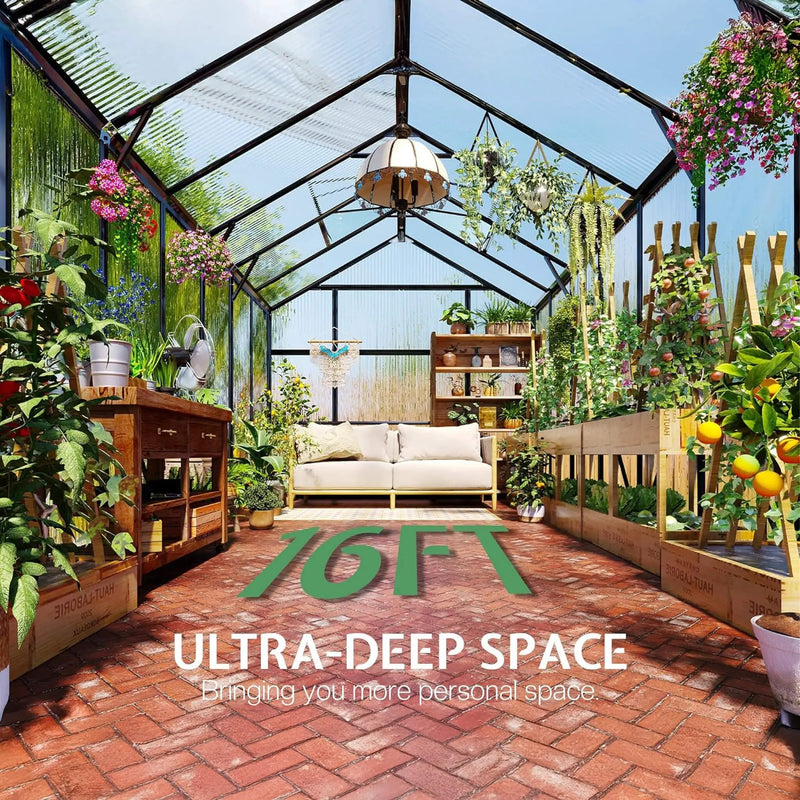 [08X16FT] Premium Polycarbonate Outdoor Walk-In Patio Greenhouse With Double Swing Doors, 4MM (SAK79206) by SAKSBY WHOLESALE