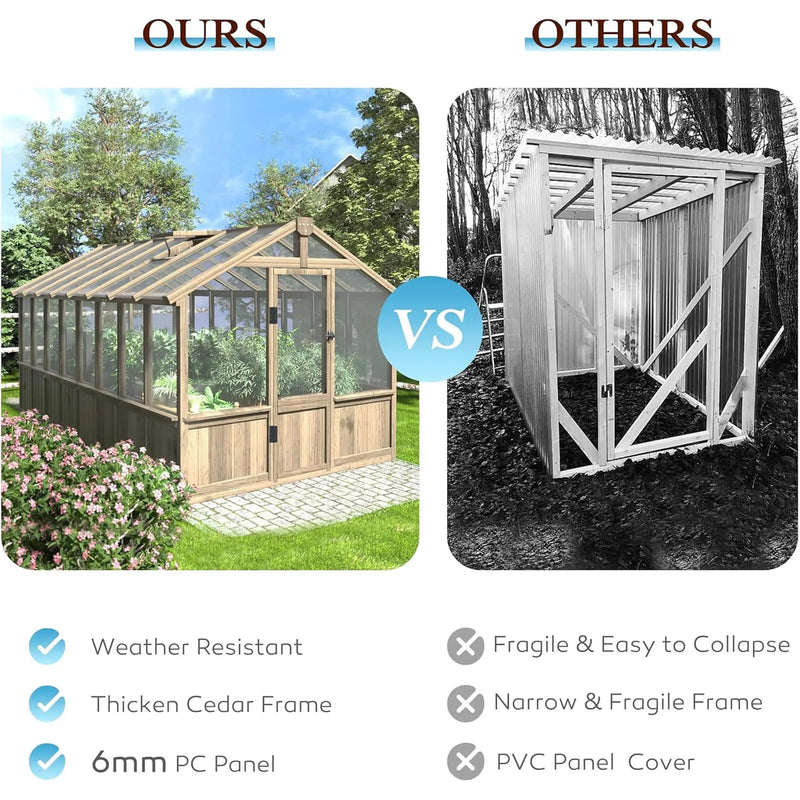 [08X16FT] Large Heavy-Duty Outdoor Wooden Greenhouse With 6MM Polycarbonate Panels And Vent Roof (SAK18467) by SAKSBY WHOLESALE