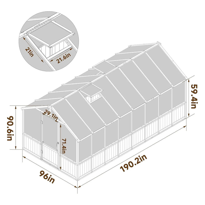 [08X16FT] Large Heavy-Duty Outdoor Wooden Greenhouse With 6MM Polycarbonate Panels And Vent Roof (SAK18467) by SAKSBY WHOLESALE