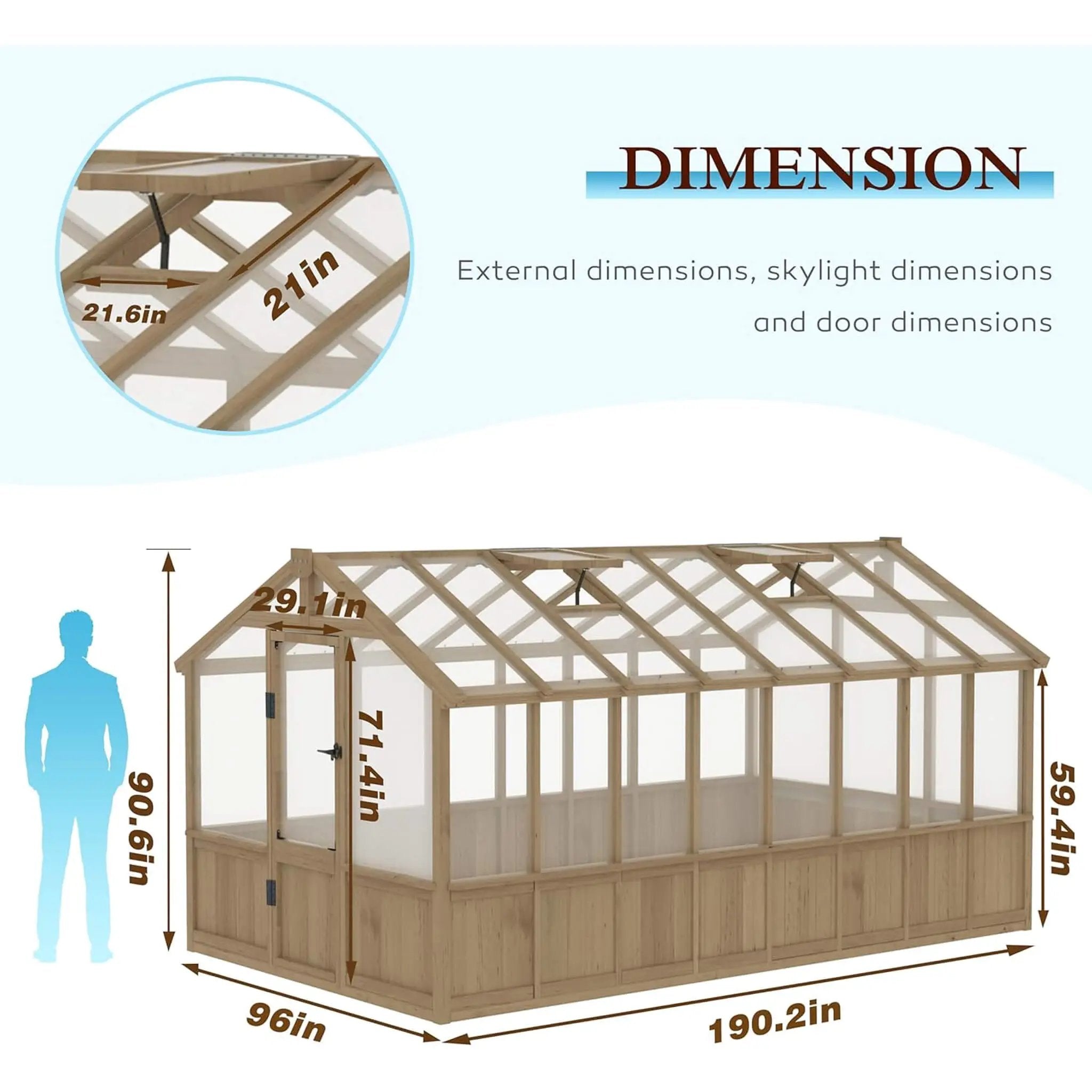 [08X16FT] Large Heavy-Duty Outdoor Wooden Greenhouse With 6MM Polycarbonate Panels And Vent Roof (SAK18467) by SAKSBY WHOLESALE