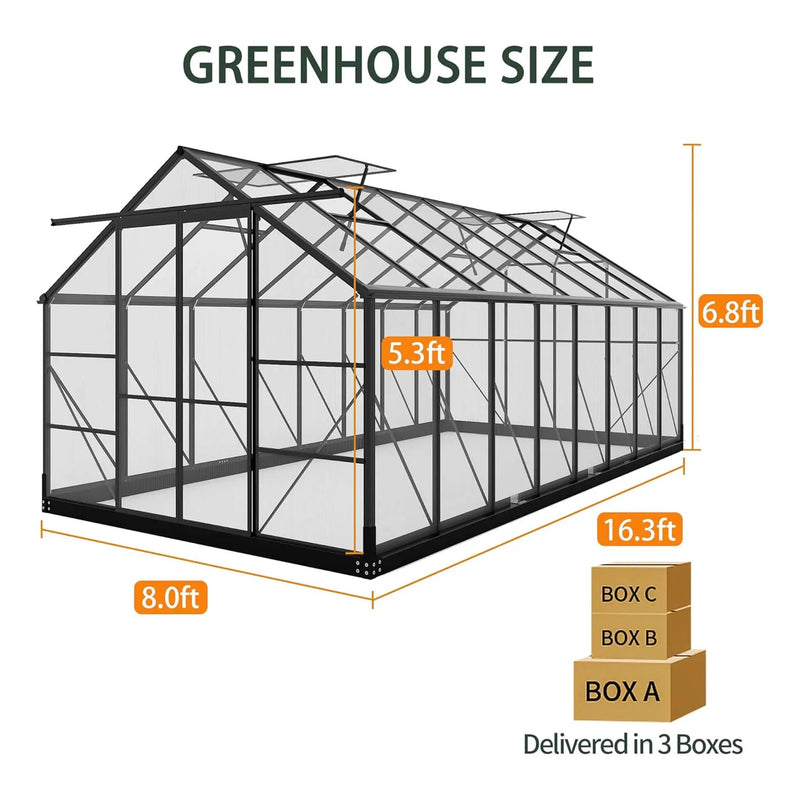 [08X16FT] Premium Outdoor Walk-In Polycarbonate Greenhouse With Roof Vents & Sliding Doors, 4MM (SAK72649) by SAKSBY WHOLESALE