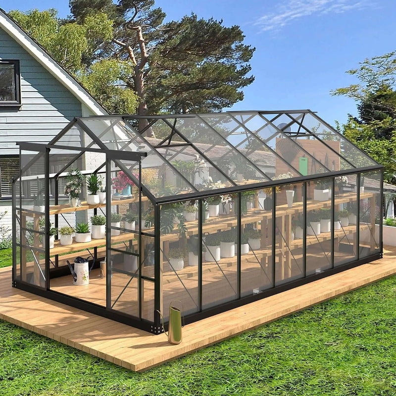 [08X16FT] Premium Outdoor Walk-In Polycarbonate Greenhouse With Roof Vents & Sliding Doors, 4MM (SAK72649) by SAKSBY WHOLESALE