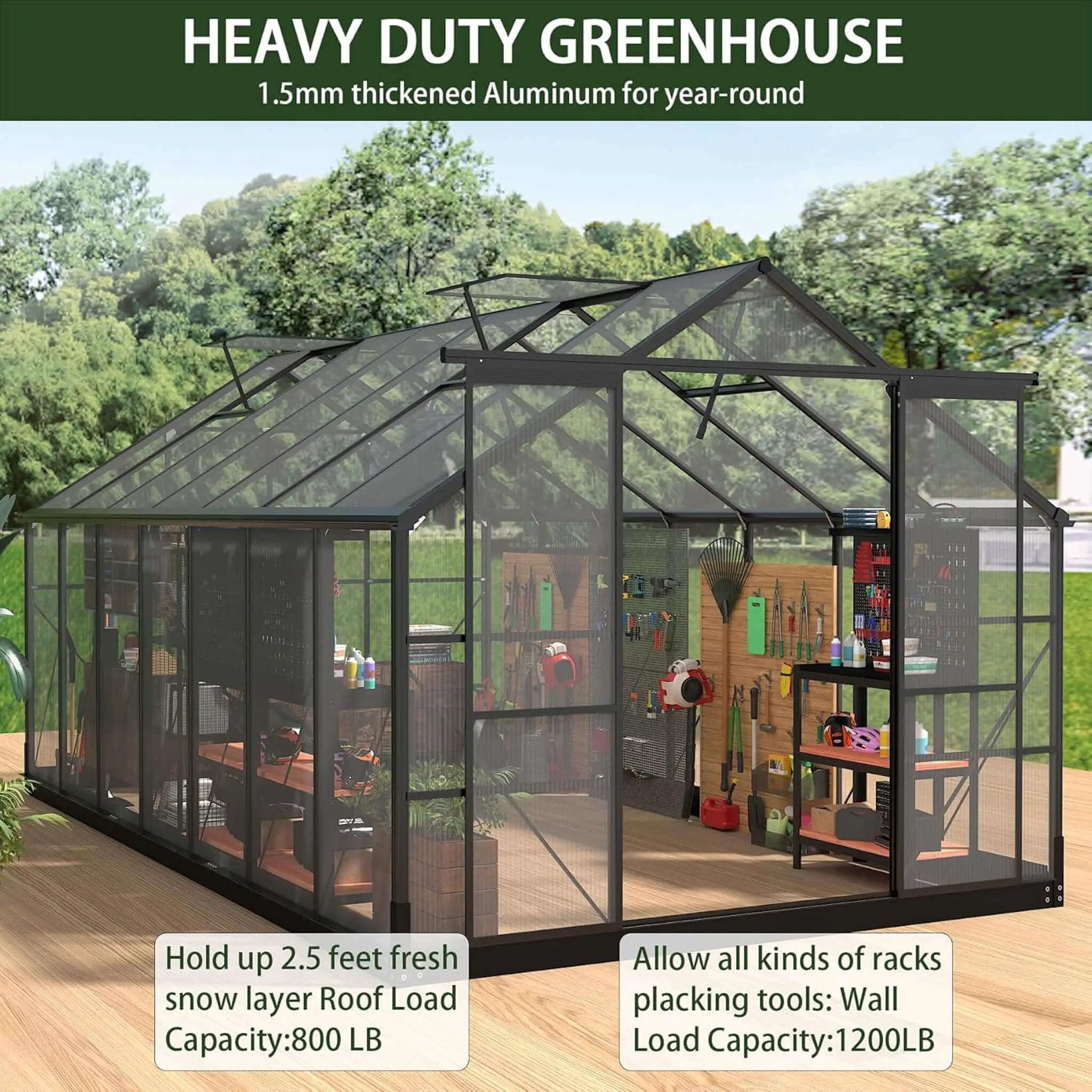 [08X16FT] Premium Outdoor Walk-In Polycarbonate Greenhouse With Roof Vents & Sliding Doors, 4MM (SAK72649) by SAKSBY WHOLESALE