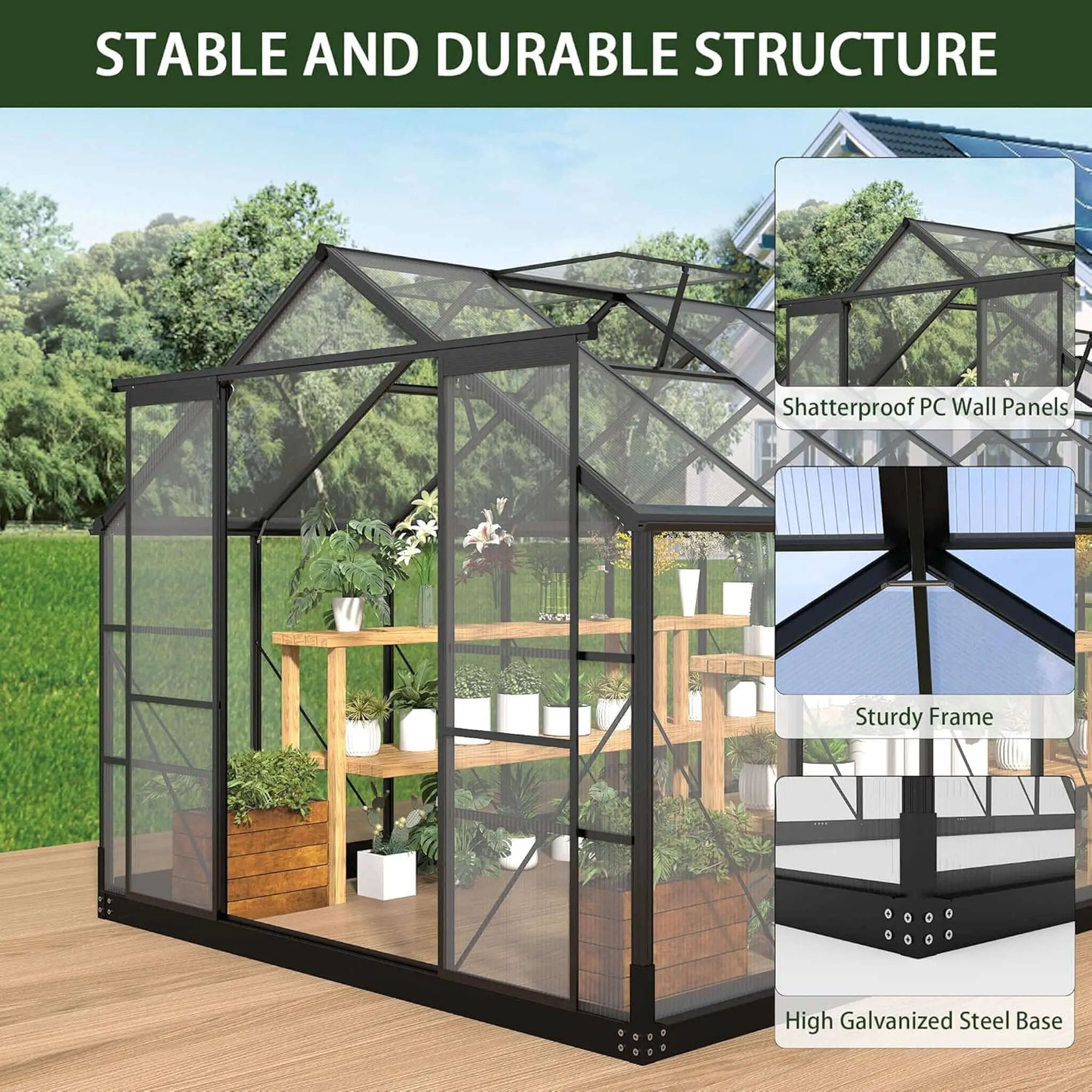 [08X16FT] Premium Outdoor Walk-In Polycarbonate Greenhouse With Roof Vents & Sliding Doors, 4MM (SAK72649) by SAKSBY WHOLESALE