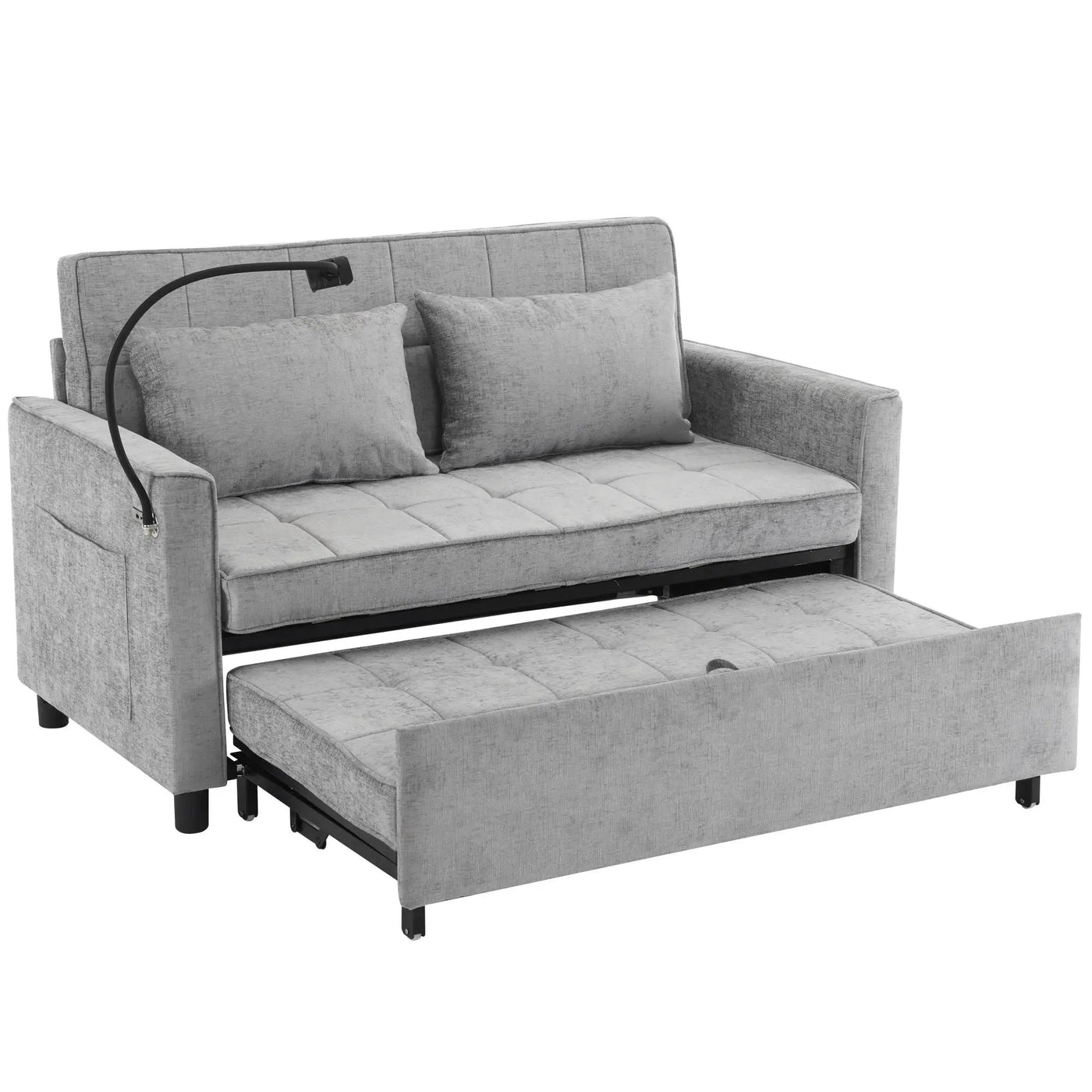 Pull-Out Sleeper Sofa With Reversible Backrest Cushion, Side Pockets, 2 USB Ports And A Phone Holder For Living Room by HouseOfZazla