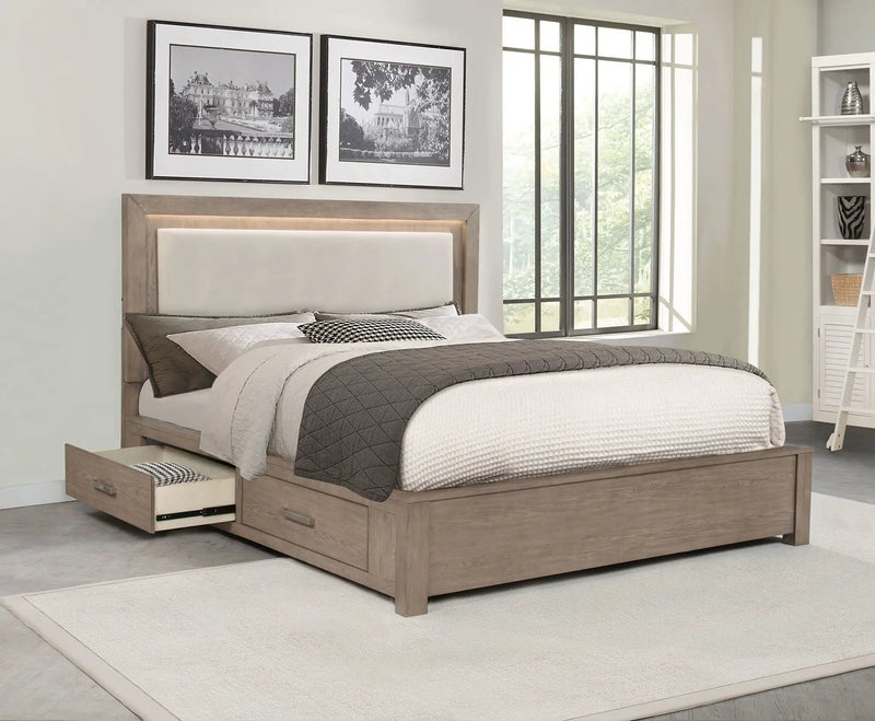 Kenora 56-inch California King LED Storage Bed Barley Brown by Unique Piece Furniture