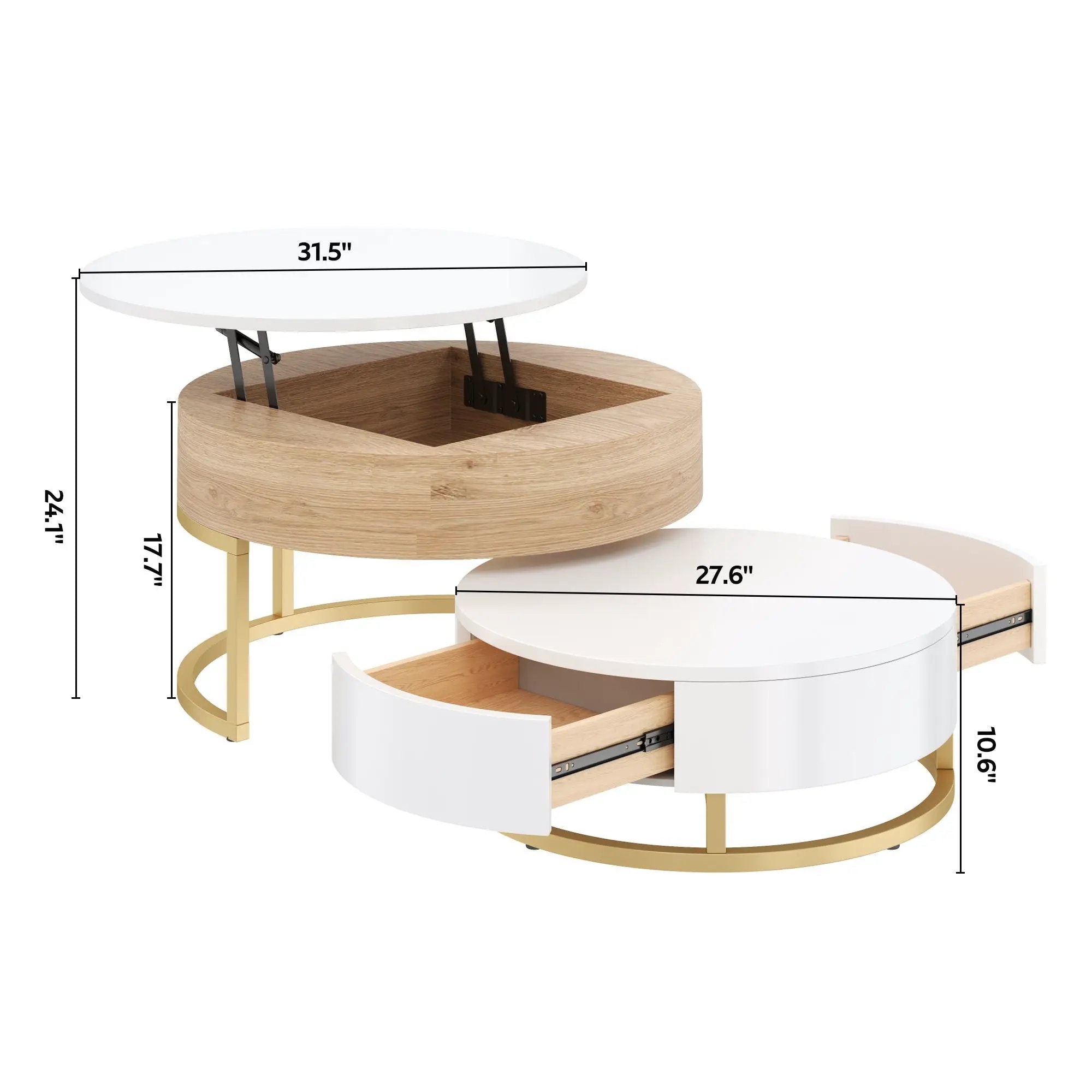 Modern Round Lift-Top Nesting Coffee Tables With 2 Drawers by Unique Piece Furniture