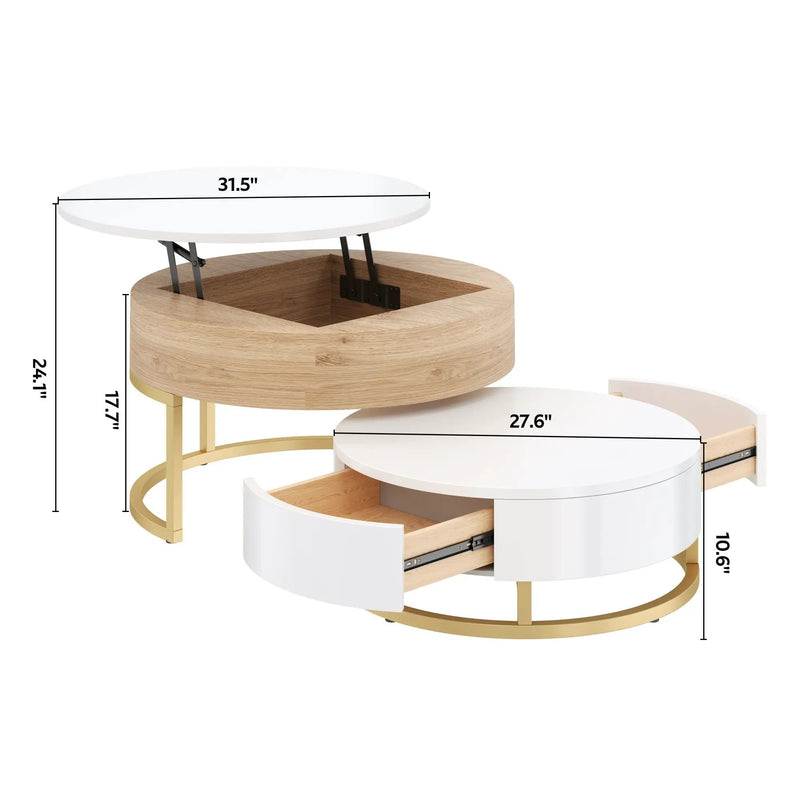Modern Round Lift-Top Nesting Coffee Tables With 2 Drawers by Unique Piece Furniture