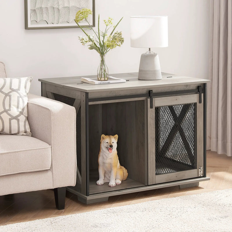 Farmhouse Dog Cage Crate Furniture with Sliding Barn Door by HouseOfZazla