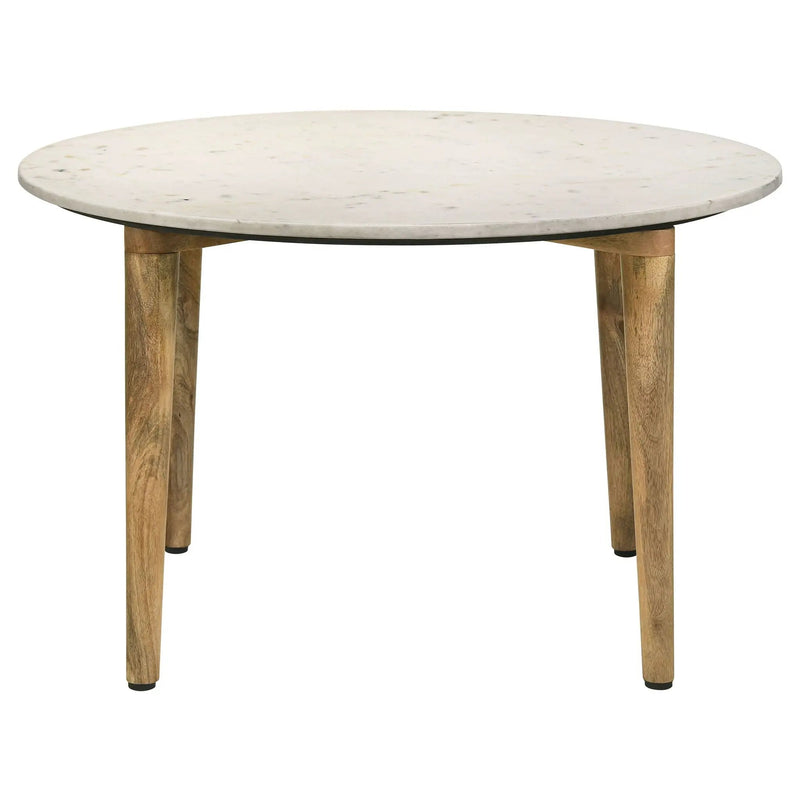 Aldis Round Marble Top Coffee Table White and Natural by Unique Piece Furniture